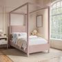 Pink Velvet Fully Upholstered Four Poster Bed Frame - Tiana