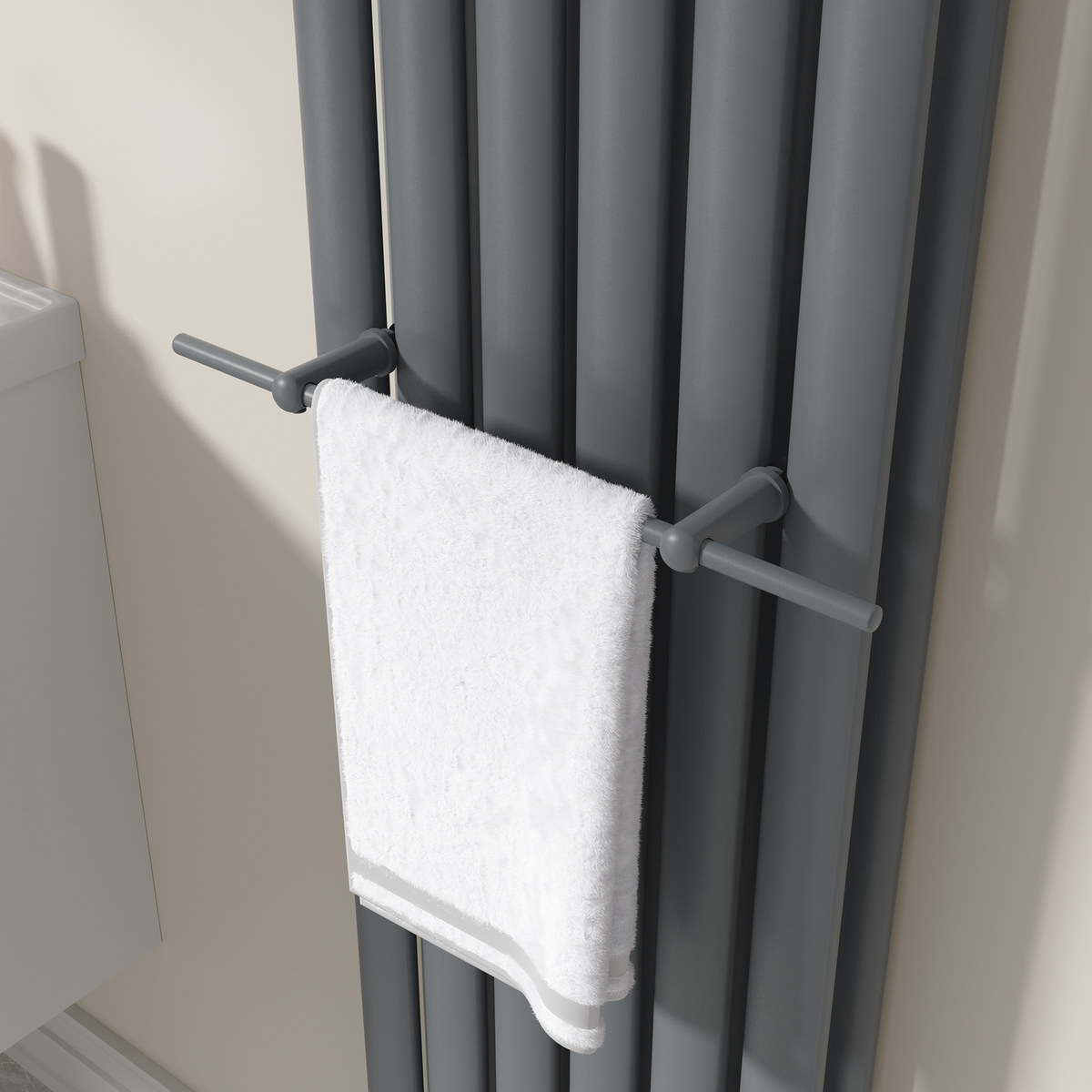 GRADE A1 - Anthracite Designer Towel Holder for Steel & Electric Radiators - 420mm image 1