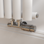 Elego Chrome Modern TRV H Block Angled Thermostatic Radiator Valves With Lockshield image 1