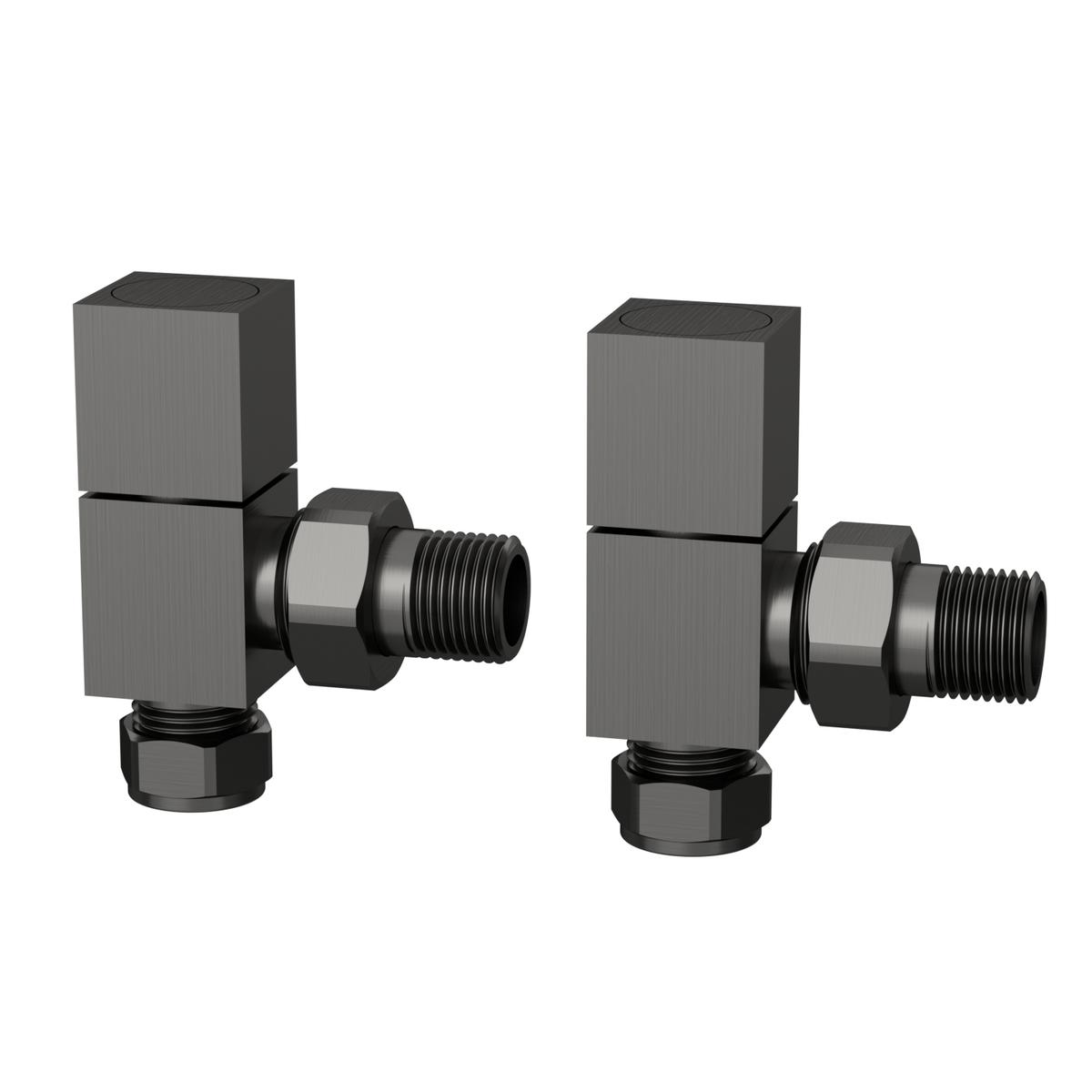 GRADE A2 - Gunmetal Grey Square Manual Angled Radiator Valves