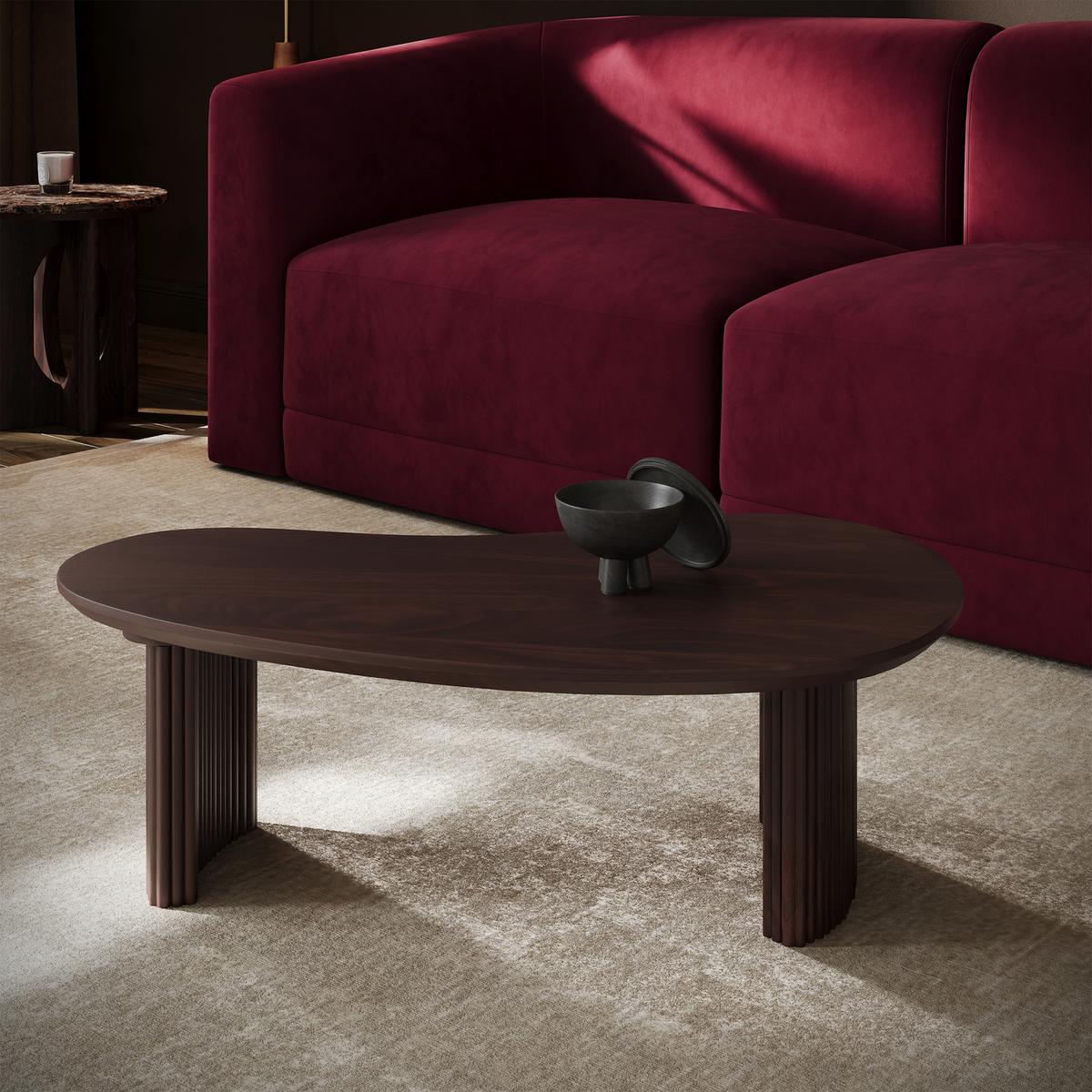 GRADE A1 - Curved Walnut Effect Coffee Table with 2 Legs - Ivan