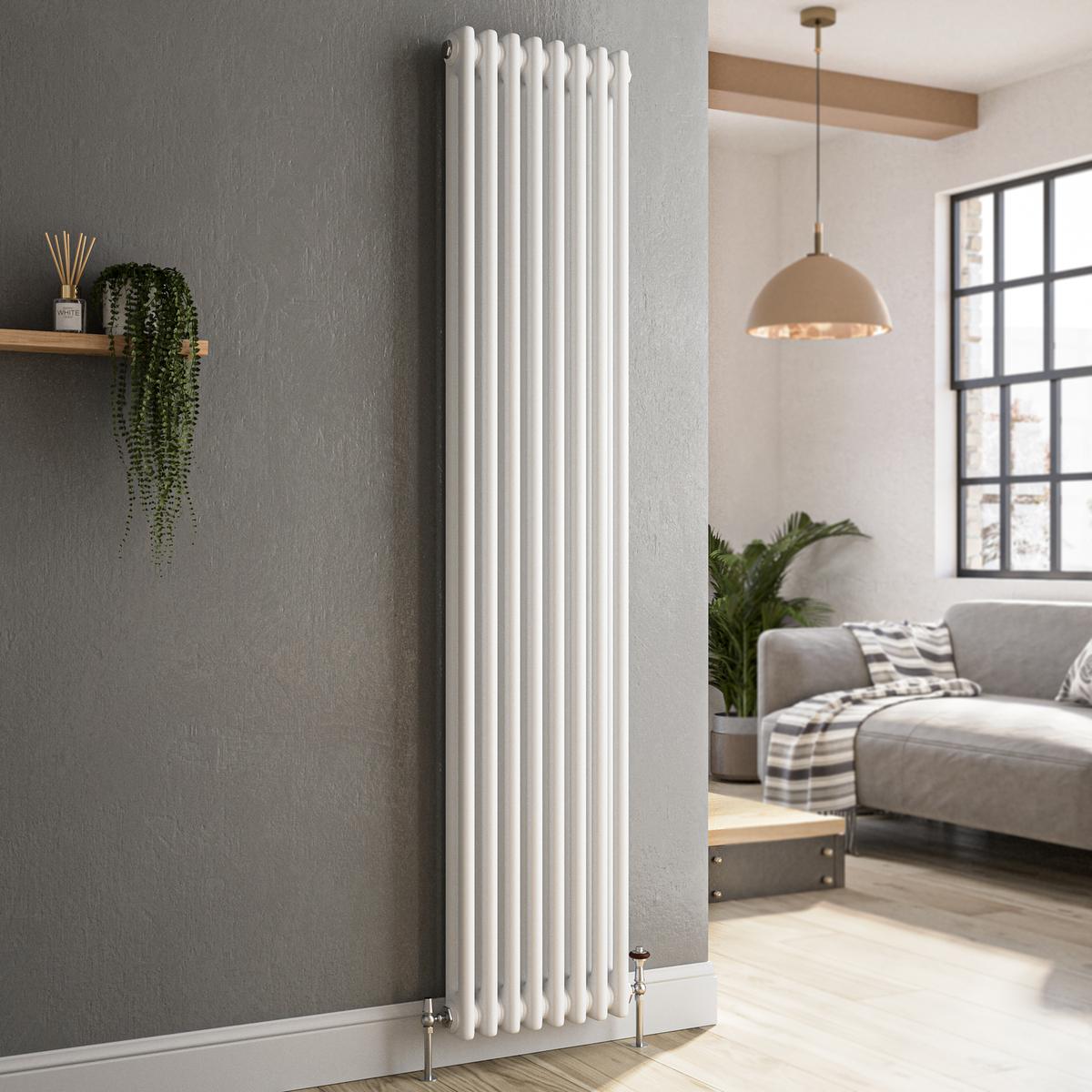 GRADE A1 - Reggio White Vertical Double Column Traditional Radiator 1800x380mm 3519 BTU - Cast Iron Style