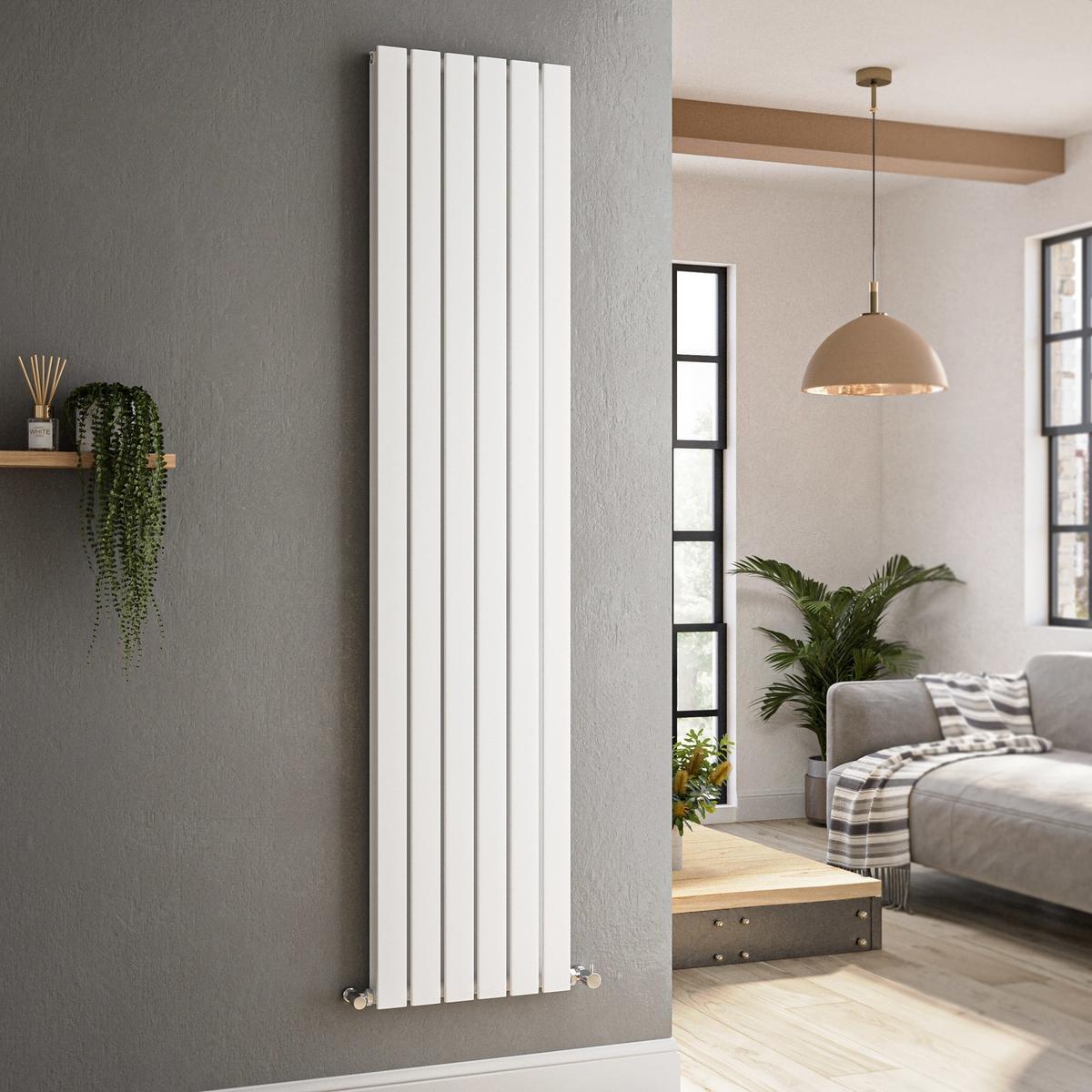 GRADE A3 - Riace White Vertical Flat Designer Radiator 1800x408mm Double Panel 4168 BTU