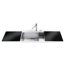 Smeg VR78N Quadra ULP Single Bowl Sink with Colander and Black Chopping Boards image 1