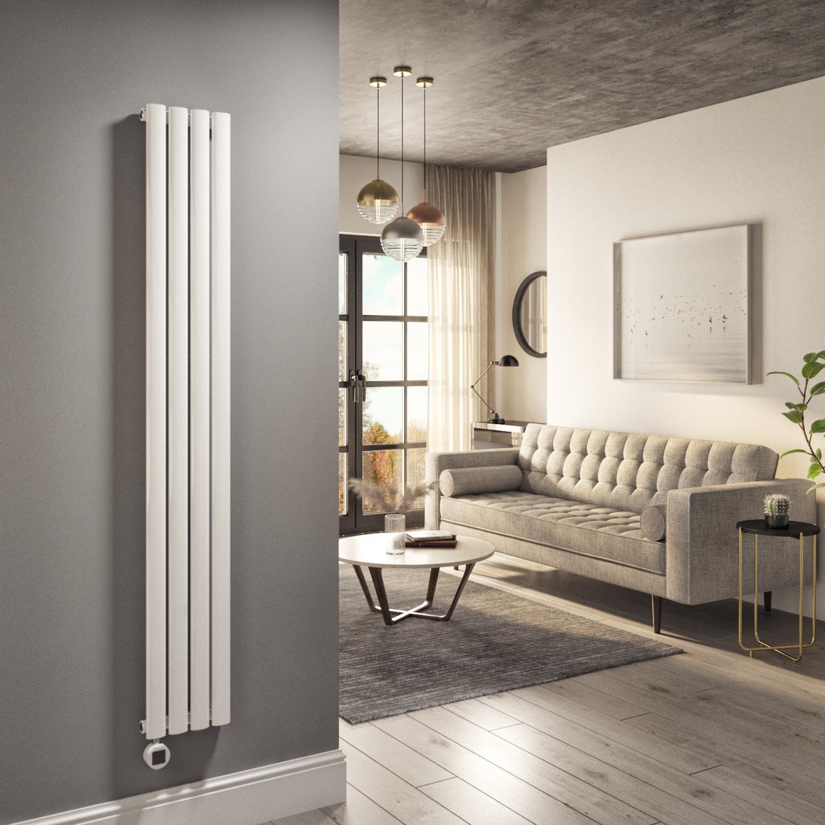 GRADE A1 - White Electric Vertical Designer Radiator 1kW with Wifi Thermostat - H1600xW236mm - IPX4 Bathroom Safe