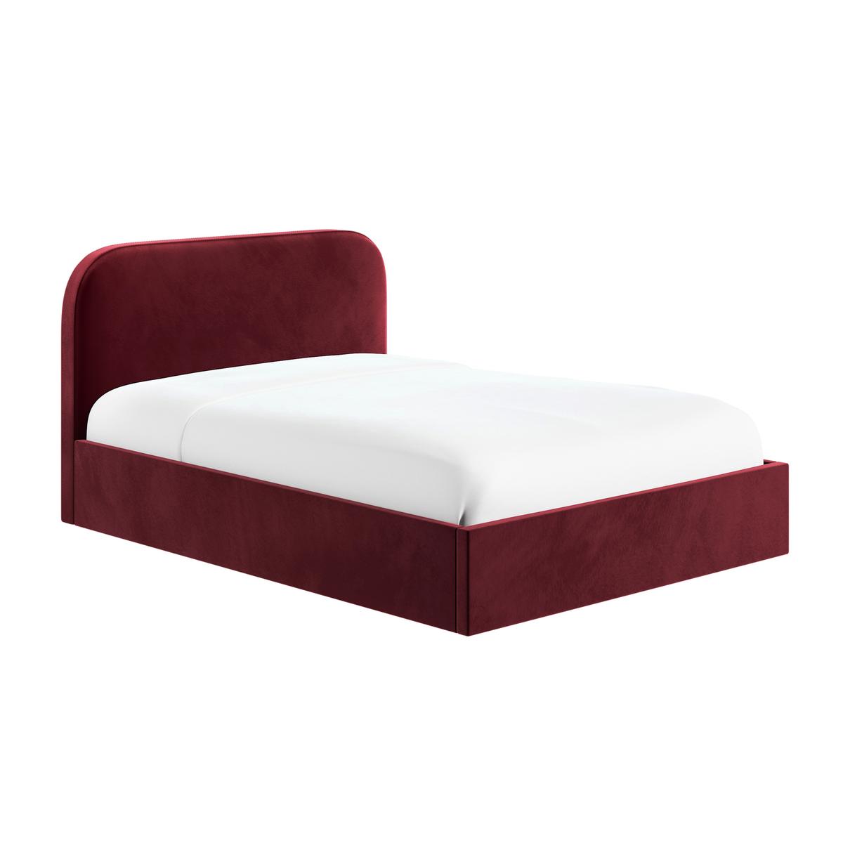 Burgundy Velvet Upholstered Double Ottoman Bed with Curved Headboard - Zara image 1