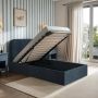 Blue Upholstered Single Ottoman Bed with Curved Headboard - Zara image 1