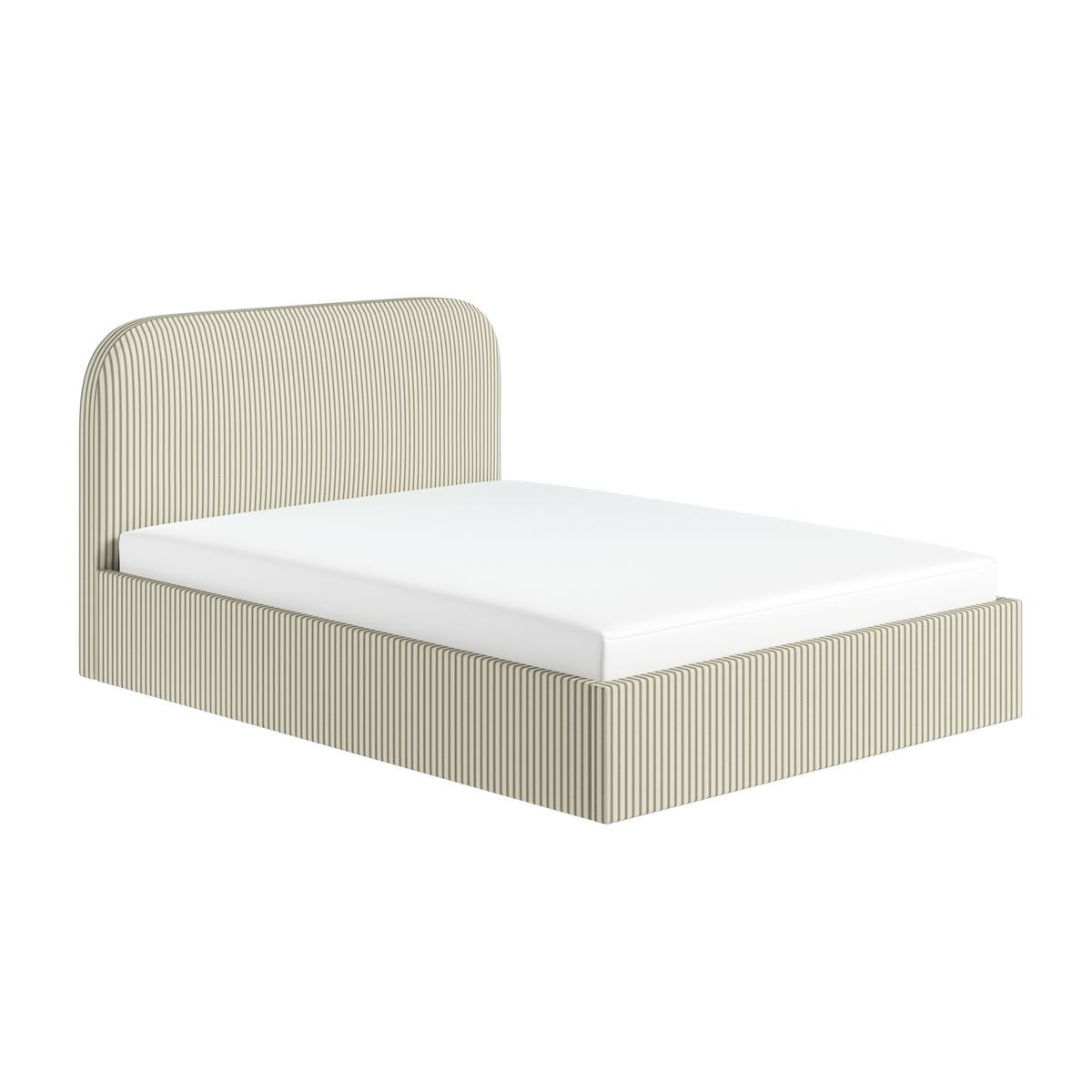 Cream and Sage Striped Double Ottoman Bed With Curved Headboard - Zara image 1