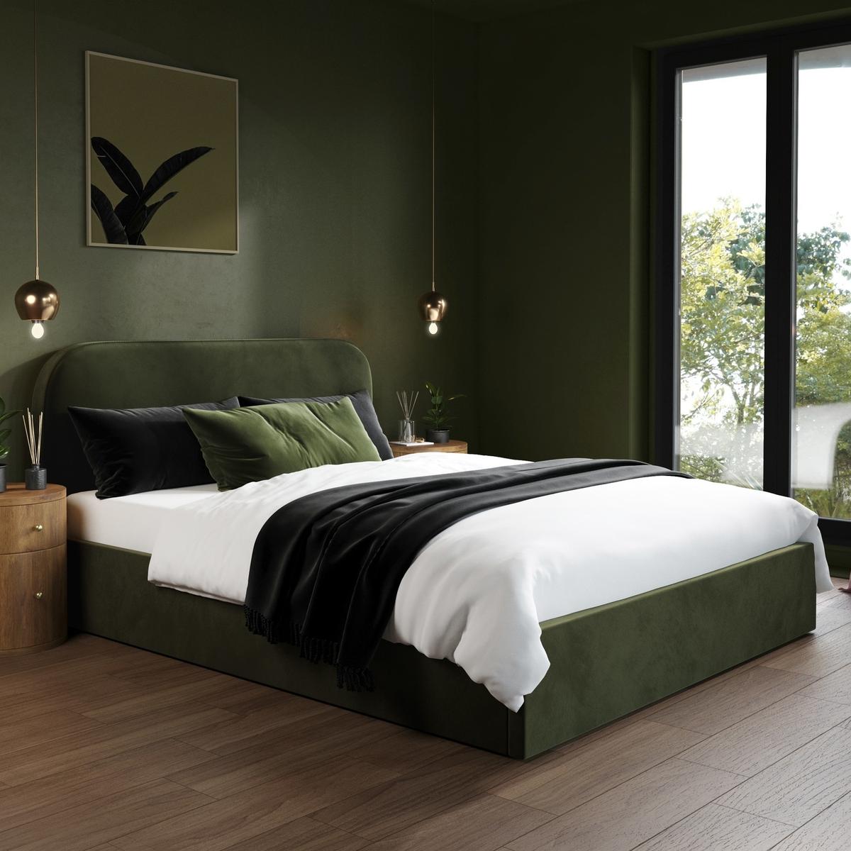 Green Upholstered King Ottoman Bed with Curved Headboard - Zara image 1