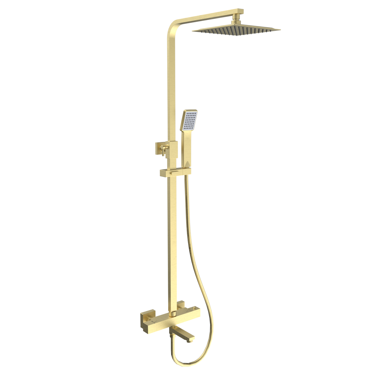 ONLY OPENED - Brushed Brass Square Thermostatic Bar Bath Mixer Shower Set with Slide Rail Kit & Hand Shower - Zana