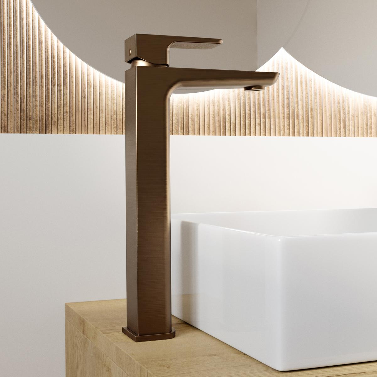 Brushed Bronze Tall Mono Basin Mixer Tap - Zana image 1