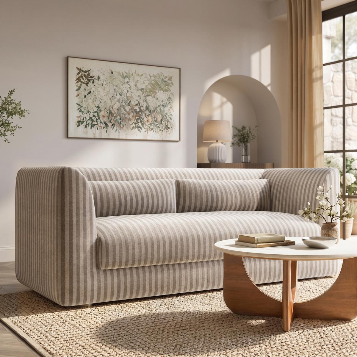 3 Seater Sofa in Beige Striped Chenille  - Zeke image 1
