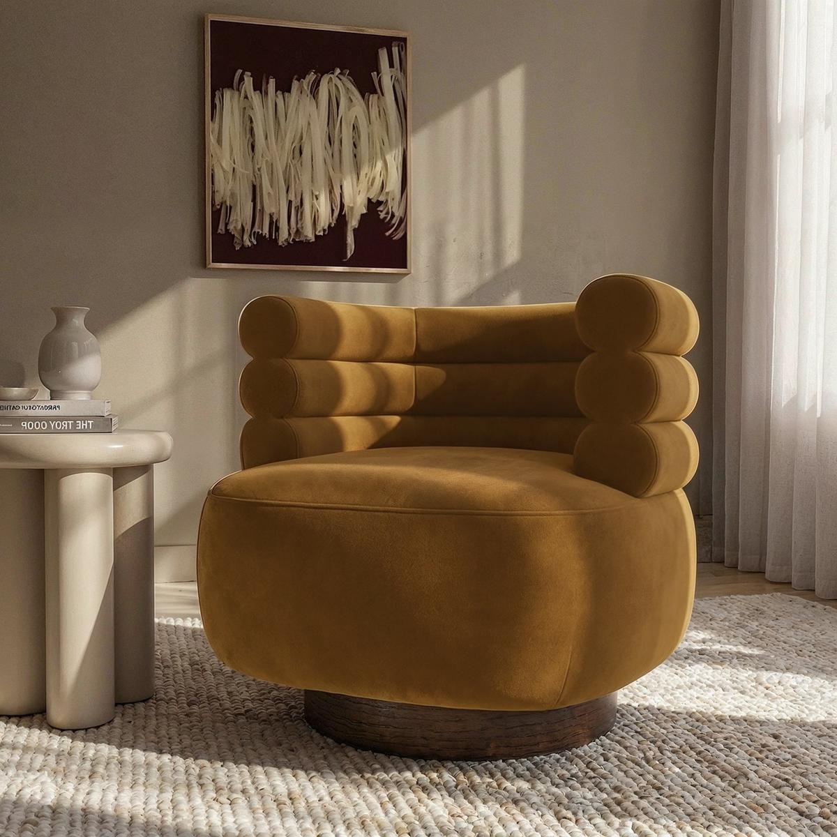 Caramel Brown Velvet Modern Swivel Armchair - Zora image 1