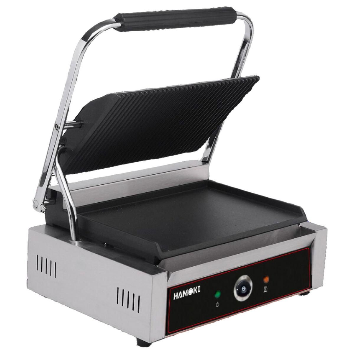 Hamoki PG-MC Extra Large Single Contact Grill - Ribbed Top, Flat Bottom Plate, Plug In