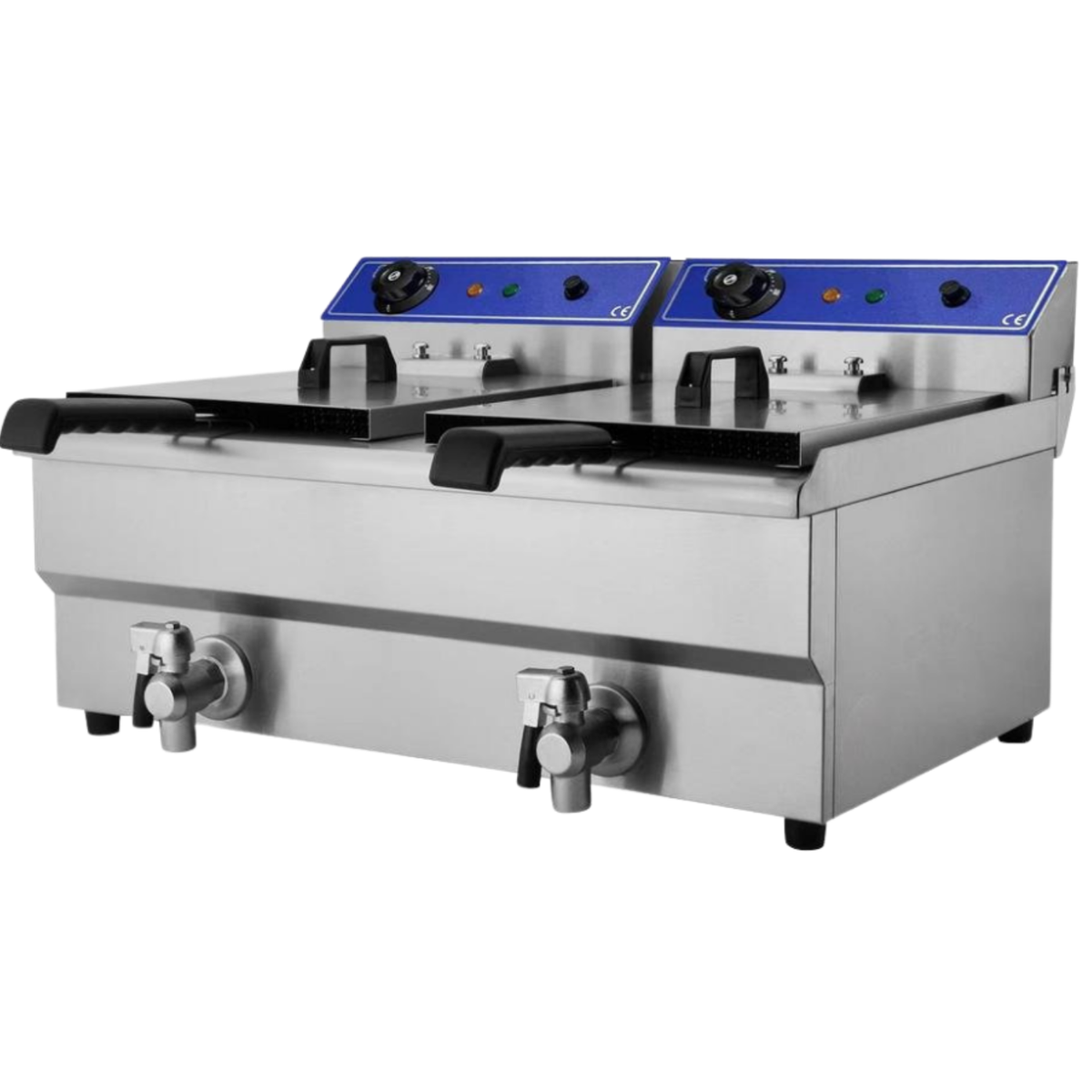 Hamoki Countertop Electric Fryer - Twin Tank, 2 x 13 Ltr, with Drain Taps, Plug In