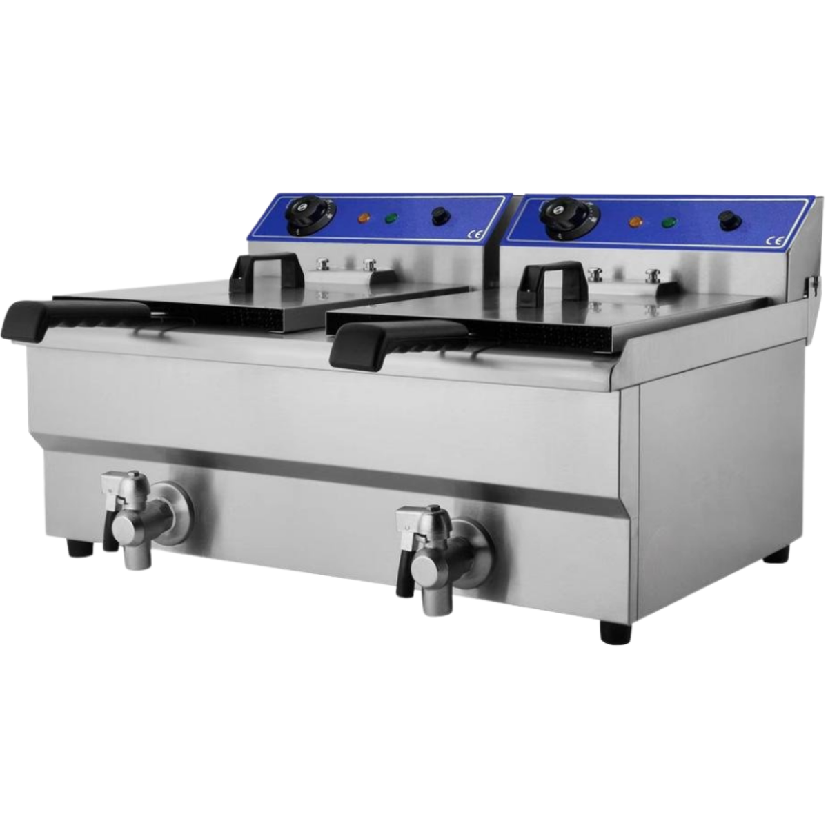 Hamoki Countertop Electric Fryer - Twin Tank, 2 x 16 Ltr, with Drain Taps, Plug In