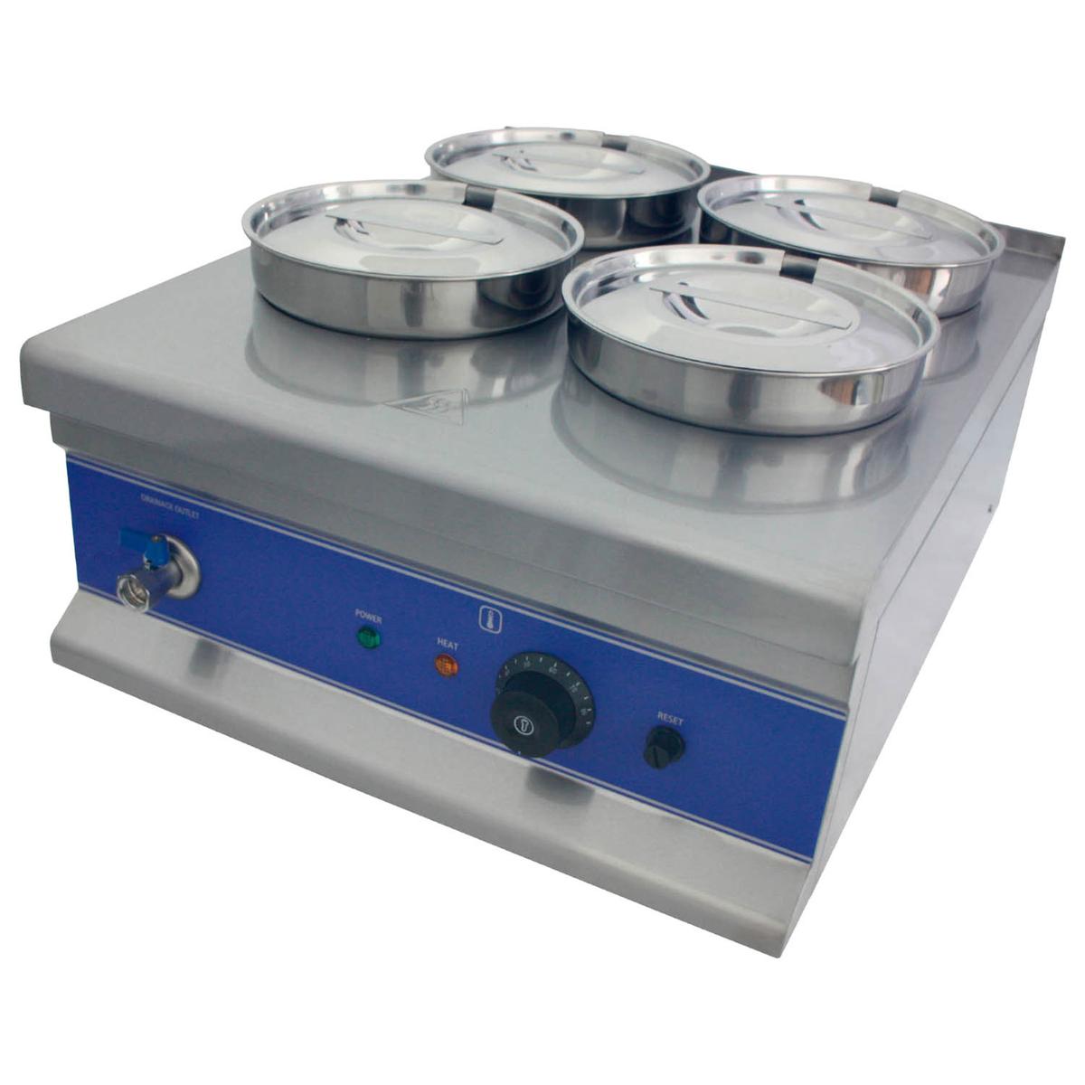 Steelmore Bain Marie with 4 Round Pots - 4 x 4 Ltr with Drain Tap