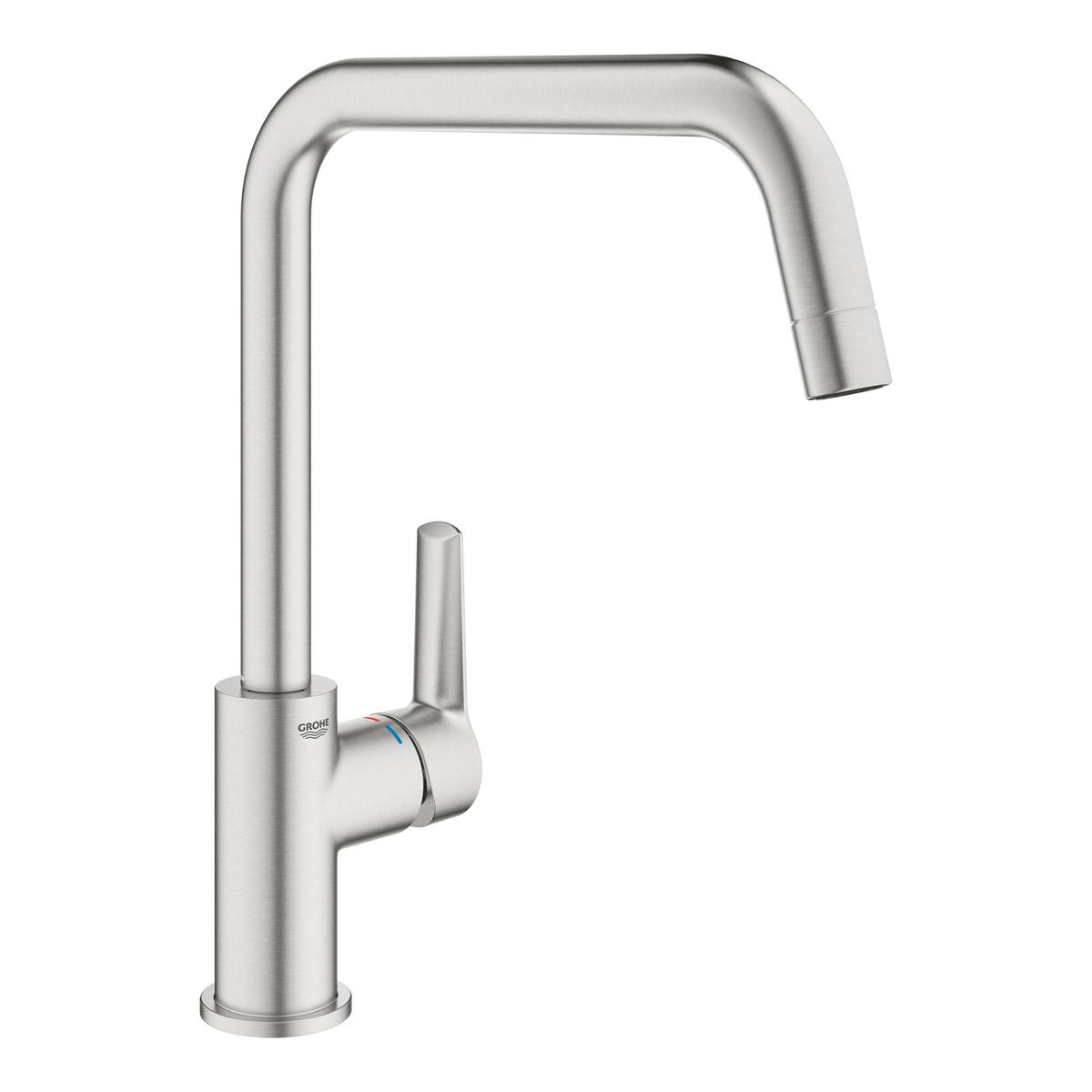 Grohe Quickfix Start Single Lever Monobloc Kitchen Mixer Tap - Steel