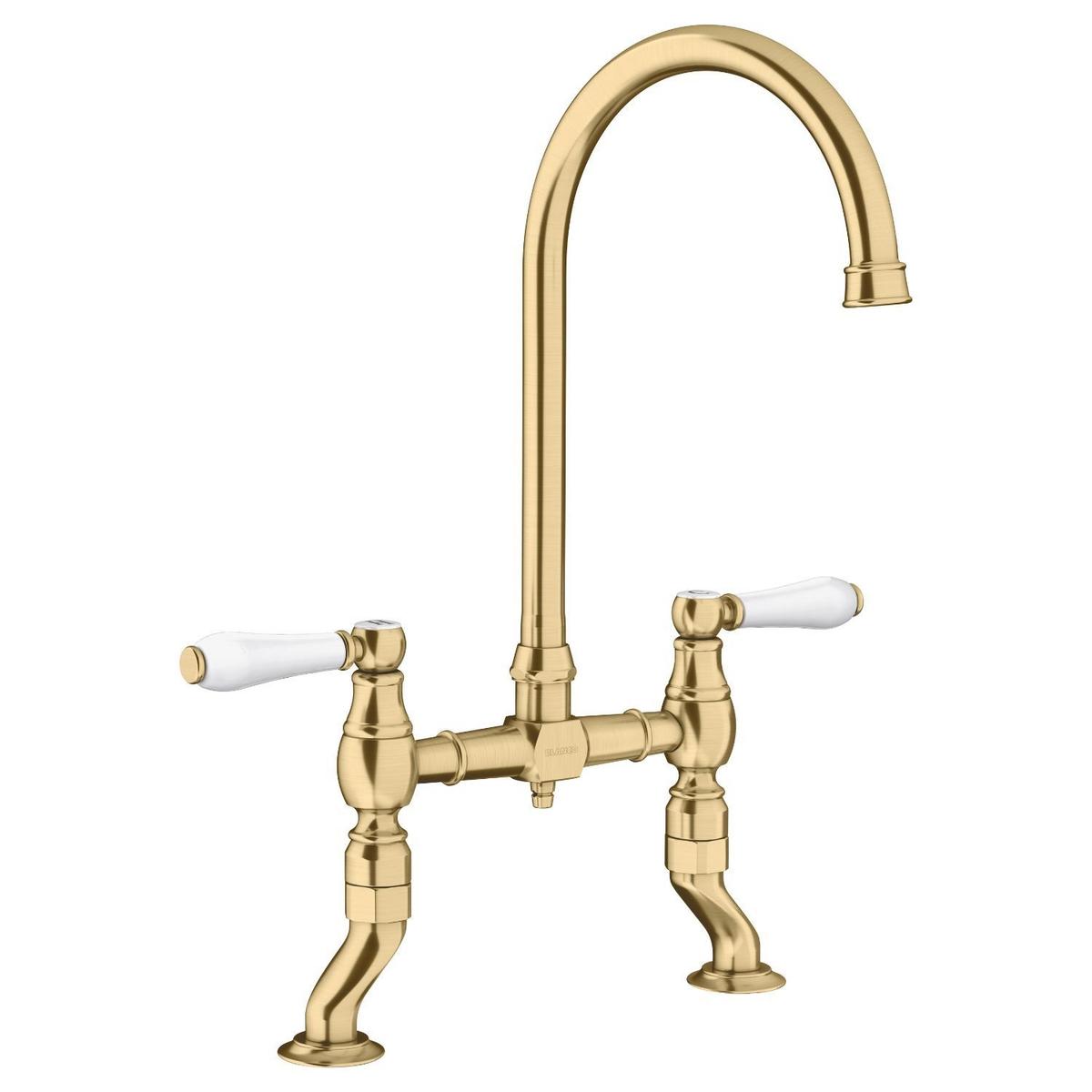 Blanco Vicus Bridge Twin Lever Monobloc Kitchen Mixer Tap - Satin Gold