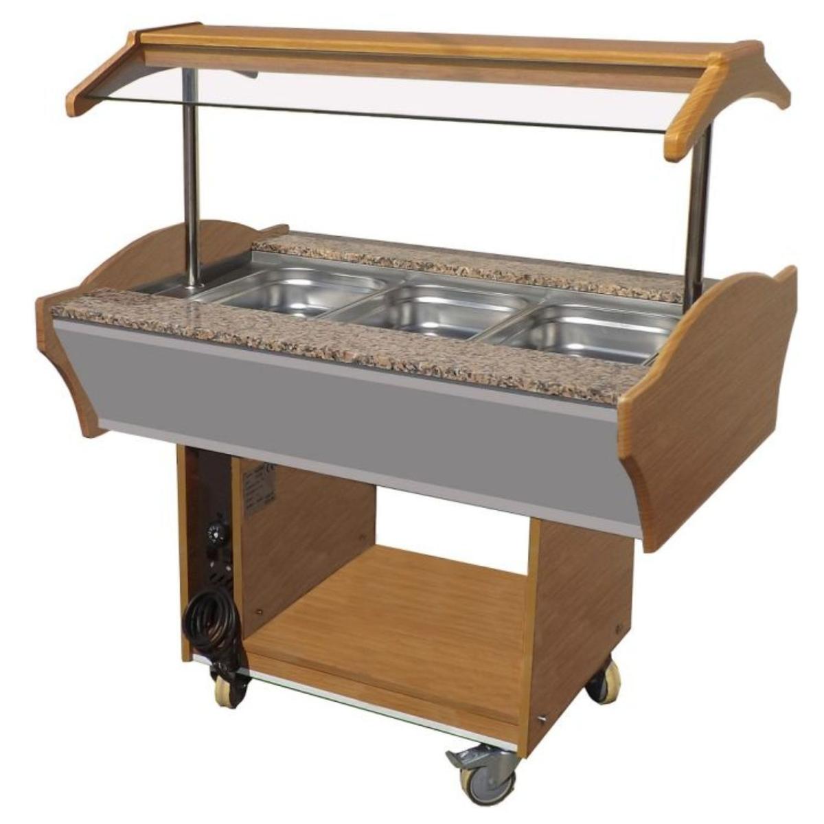 Combisteel Mobile Heated Buffet Bar - 3 x 1/1 GN, Granite Worktop, Teak