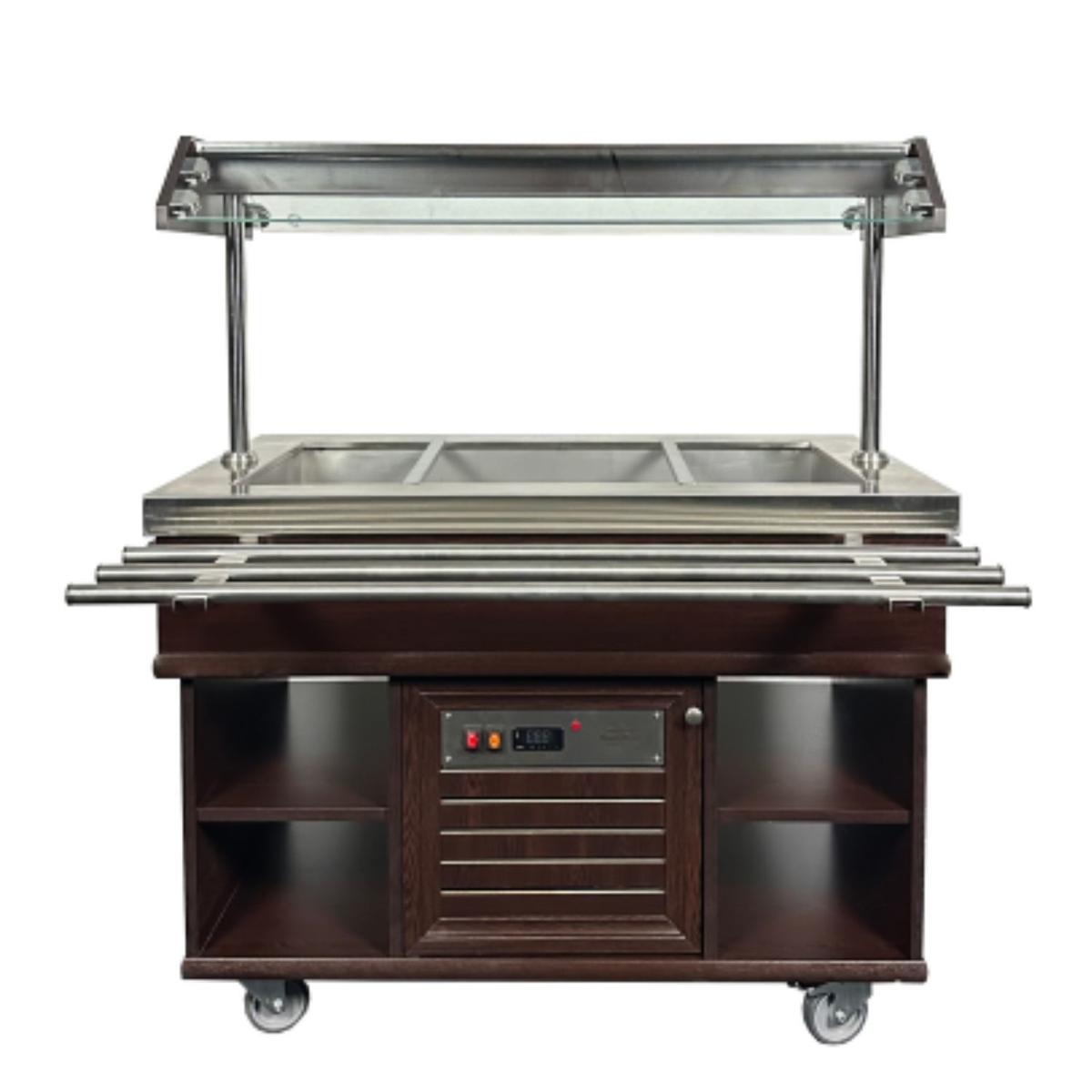 Combisteel Mobile Refrigerated Buffet Salad Bar with Tray Rails - 3 x 1/1 GN, Mahogany