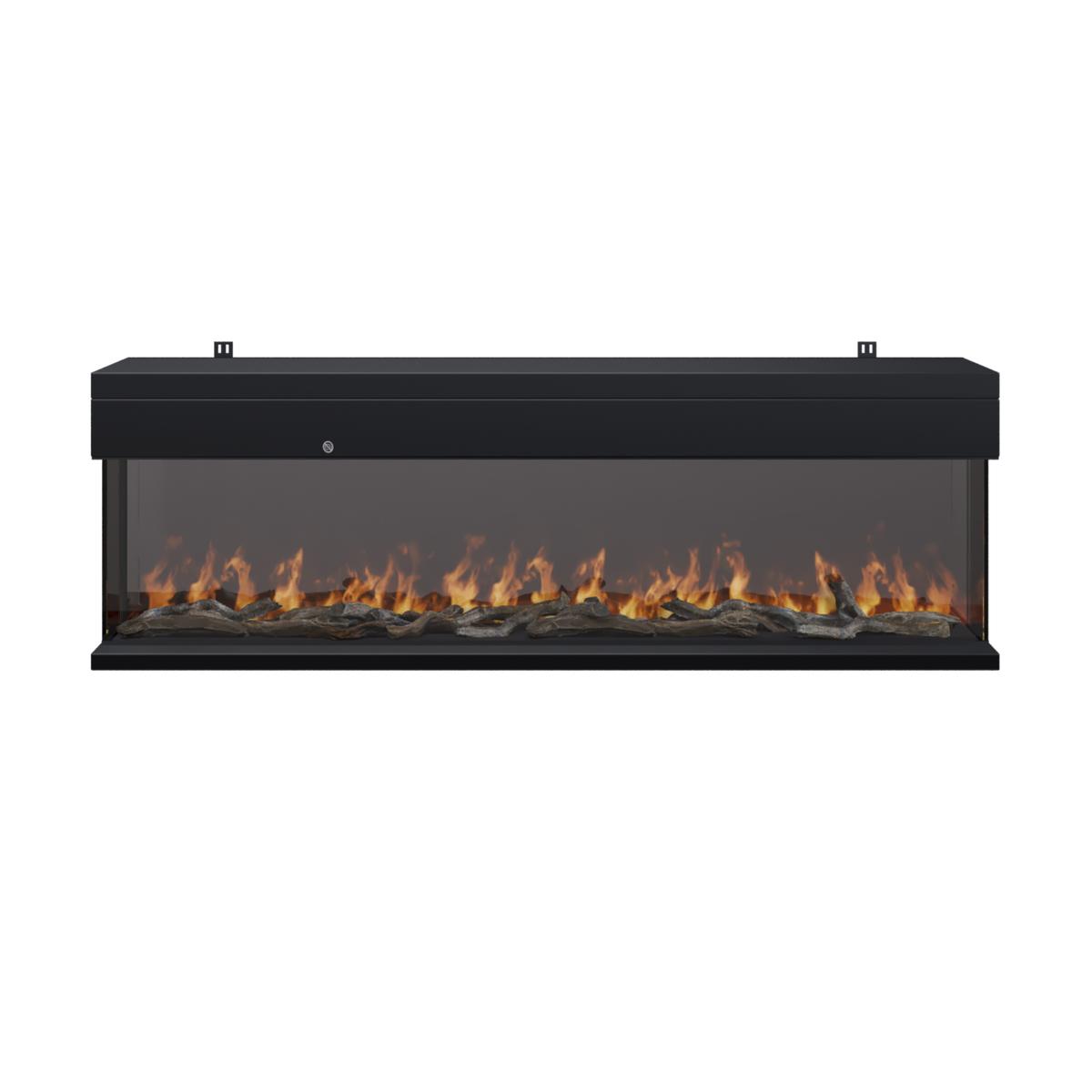 Black 3-Sided Inset Electric Media Wall Smart Fire Place - 60 Inch - AmberGlo