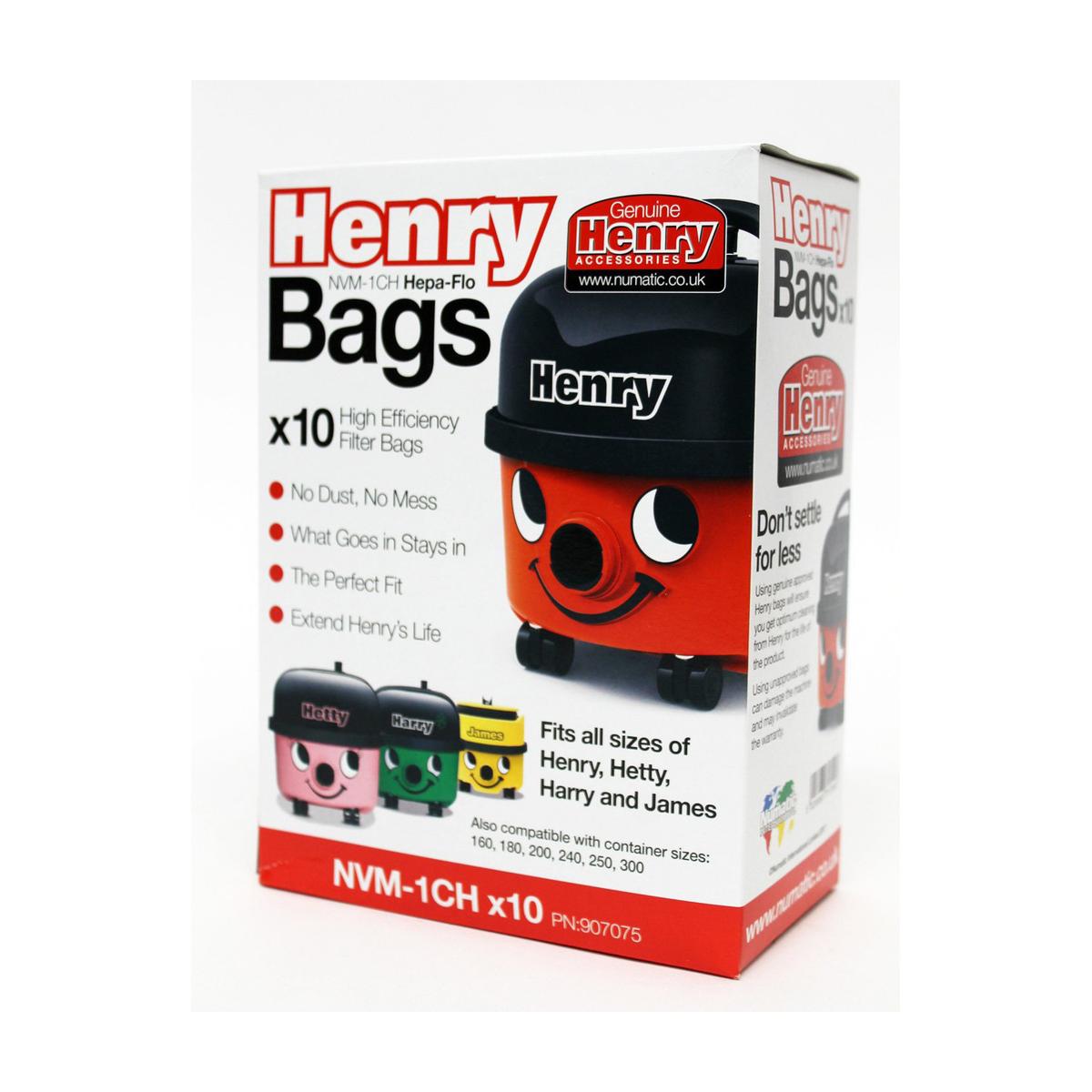 Refurbished Numatic 907075 NVM-1CH Pack 10 Vacuum Dust Bags for Henry Vacuum Cleaners