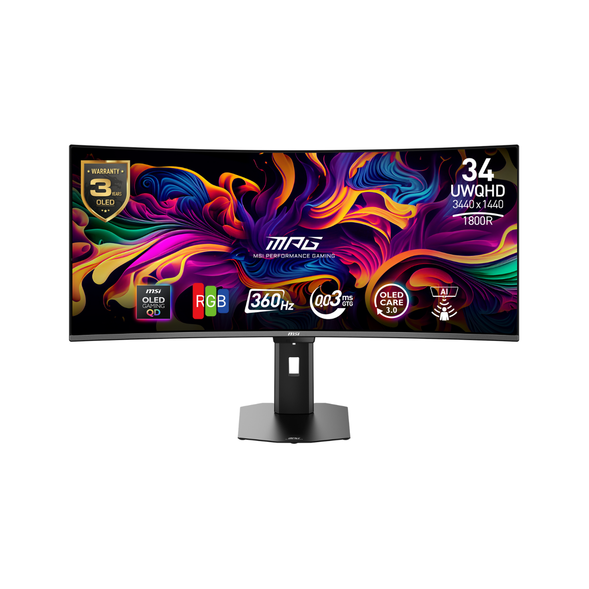 MSI MPG 341CQR X36 34" OLED UltraWide QHD 360Hz 0.03ms Curved Gaming Monitor