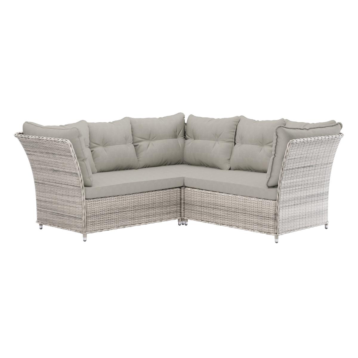 7 Seater Light Rattan Garden Corner Sofa Set with 2 Stools and Glass Table Top