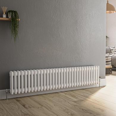 GRADE A1 - Reggio White Horizontal Double Column Traditional Radiator 300x1460mm 2614 BTU - Cast Iron Style