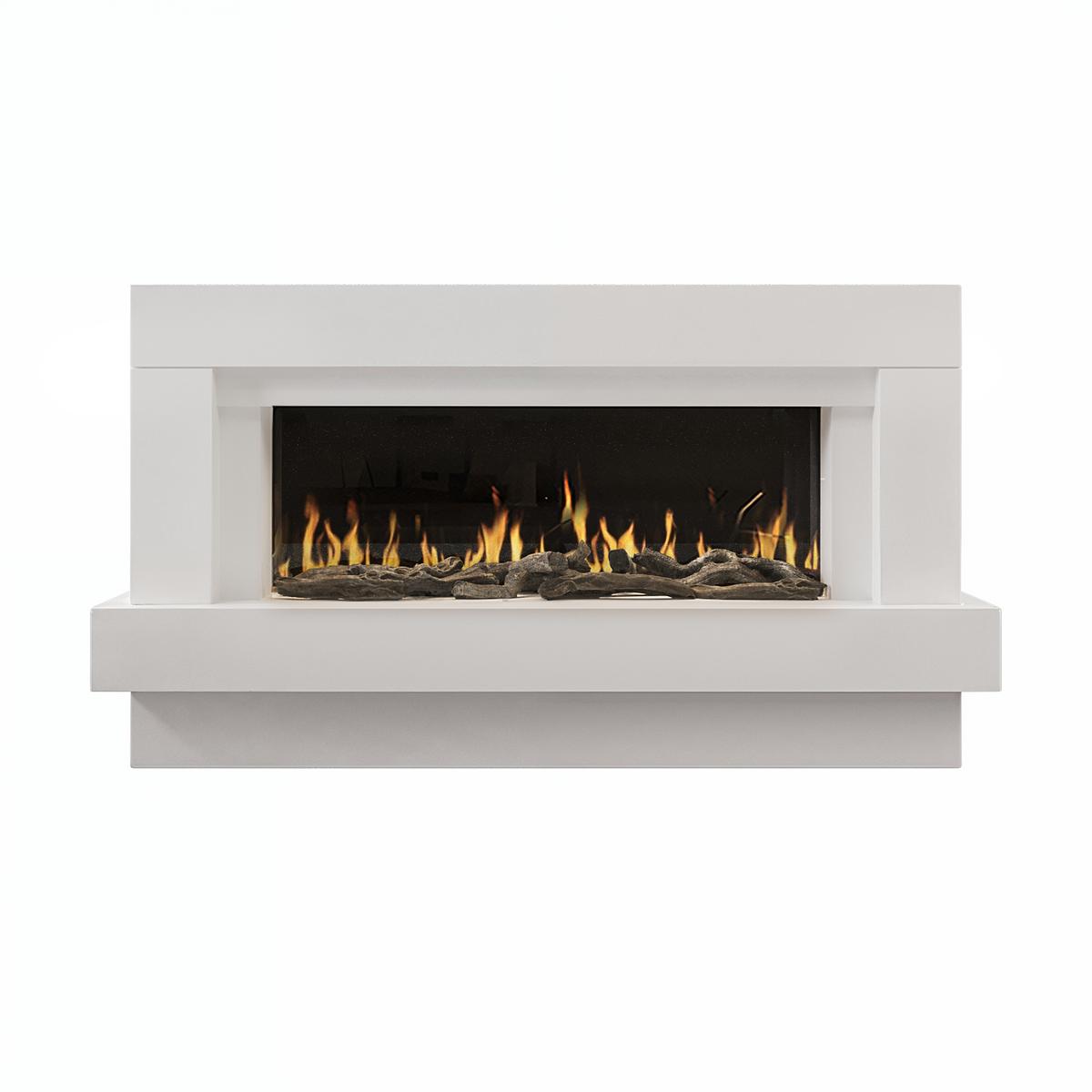 White Freestanding Electric Fireplace with Surround - 48 Inch - AmberGlo