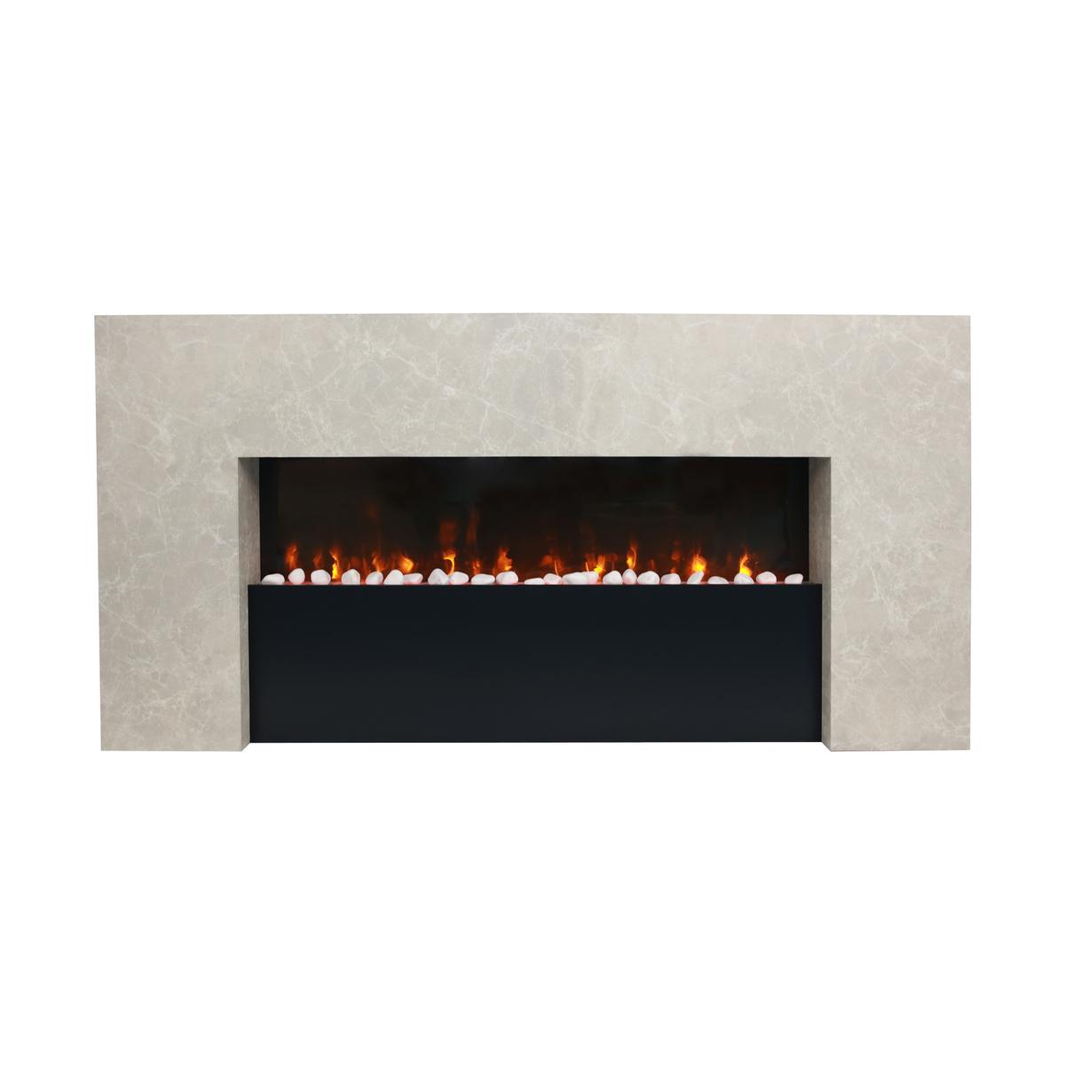 Stone Effect Wall-Mounted Electric Smart Fire Place with Surround - 62 Inch - AmberGlo