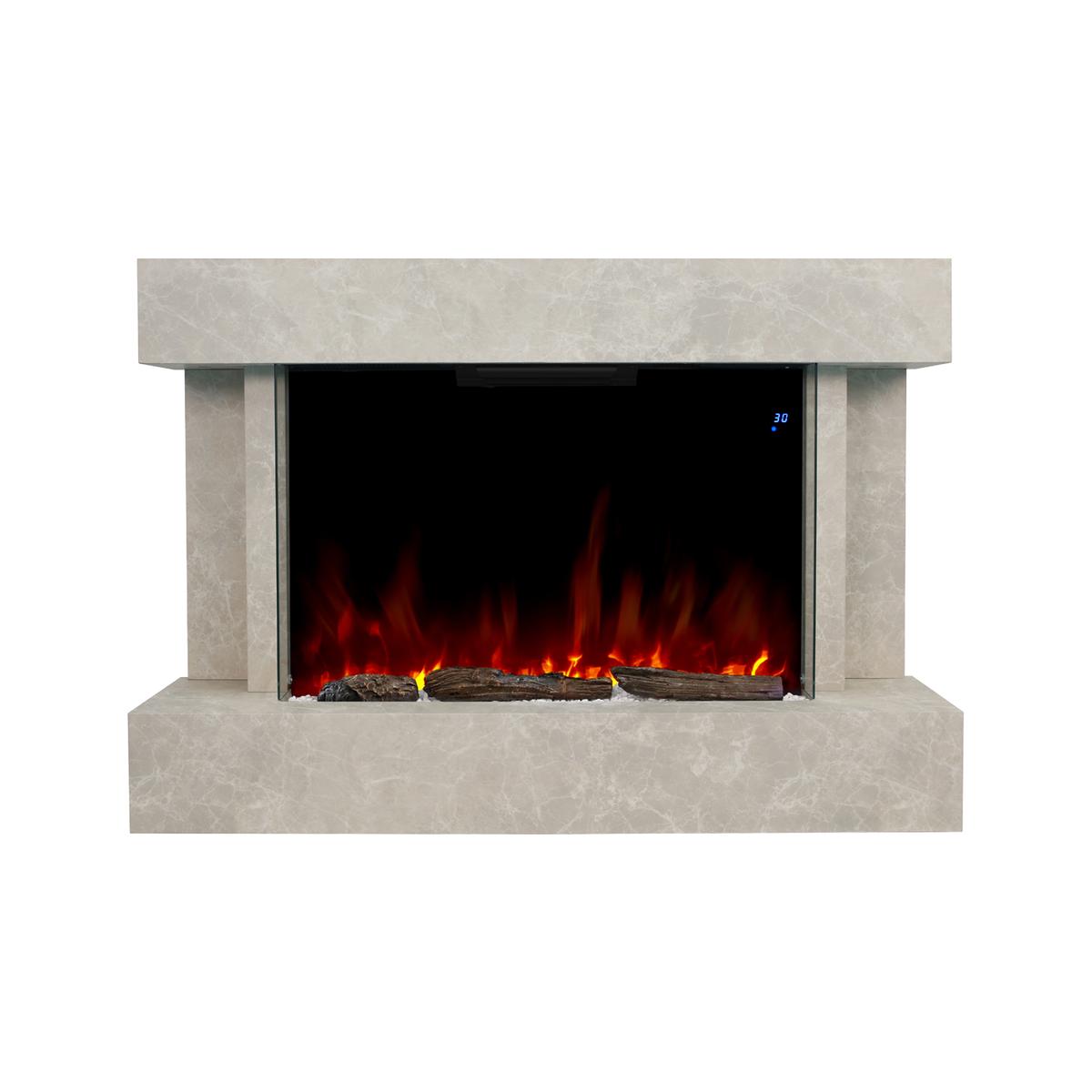 Stone Effect Freestanding 44 Inch Electric Fire with Logs and Pebbles - AmberGlo