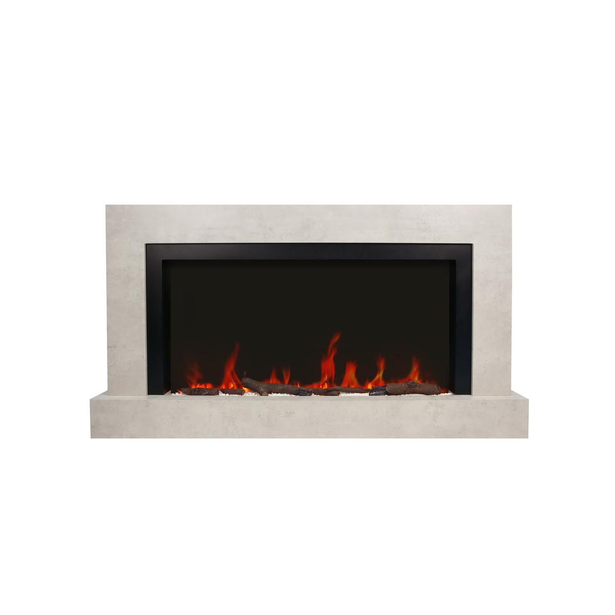 Stone Effect Freestanding 62 Inch Electric Fireplace with Pebbles - AmberGlo