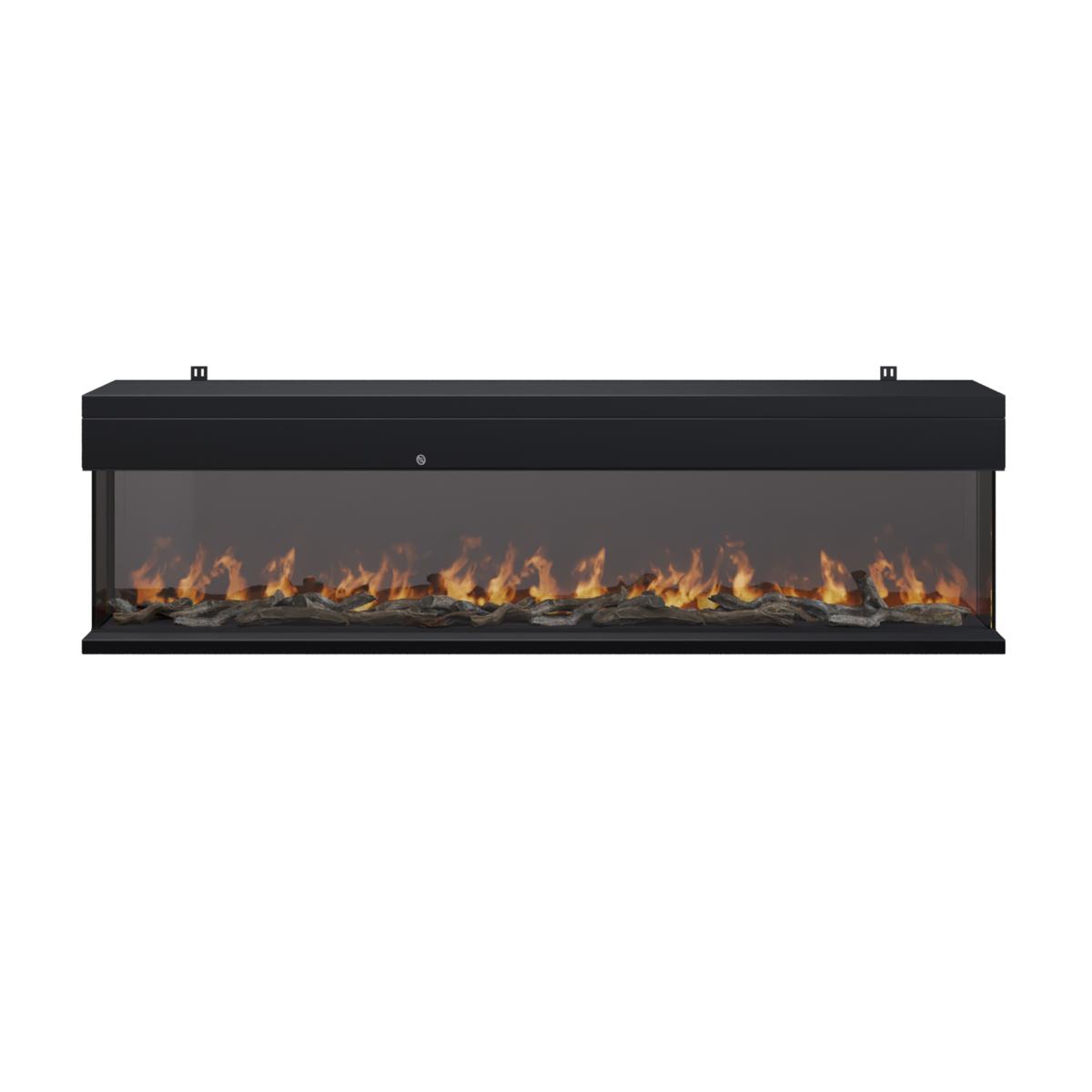 Black 3-Sided Inset Electric Media Wall Smart Fire Place - 70 Inch - AmberGlo