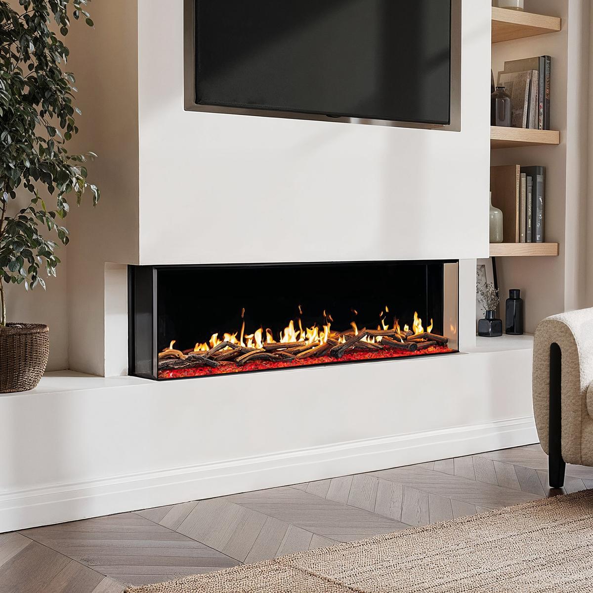 ONLY OPENED - Black 60inch Inset Electric LCD Display Media Wall Fireplace - AmberGlo