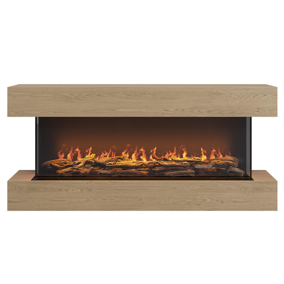 Oak Wall-Mounted 3-Sided Electric Fireplace with Logs - 55 inch - AmberGlo