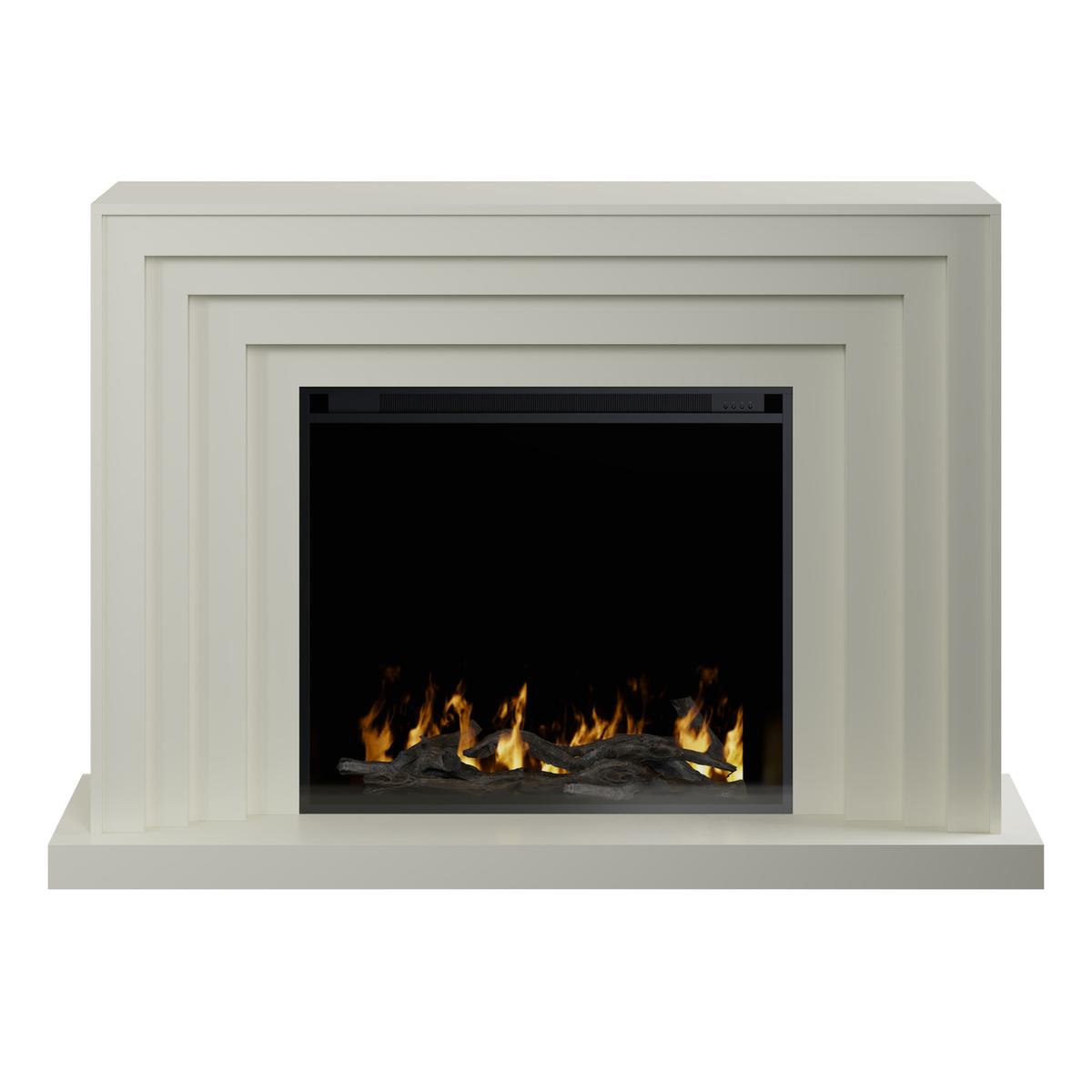 Cream Fire Surround and Electric Fire with Logs - AmberGlo