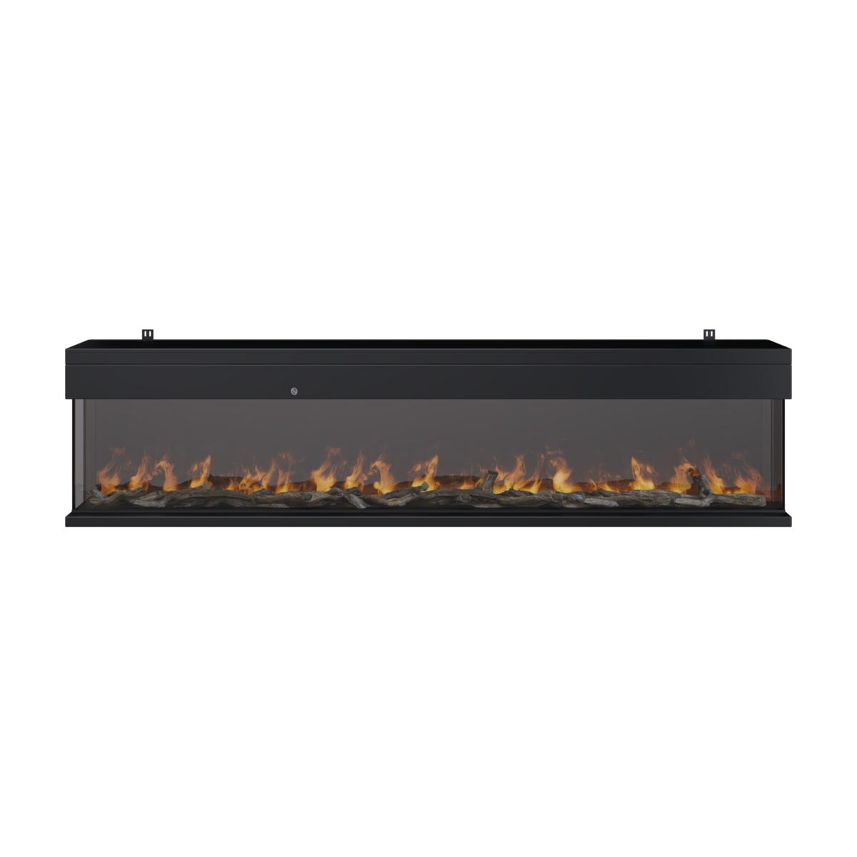 Black 3-Sided Inset Electric Media Wall Smart Fire Place - 80 Inch - AmberGlo