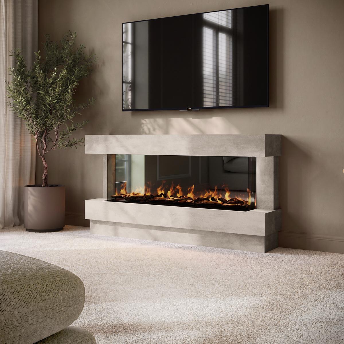 Freestanding Stone Effect 3-Sided Electric Fire with Logs - 60 inch - AmberGlo