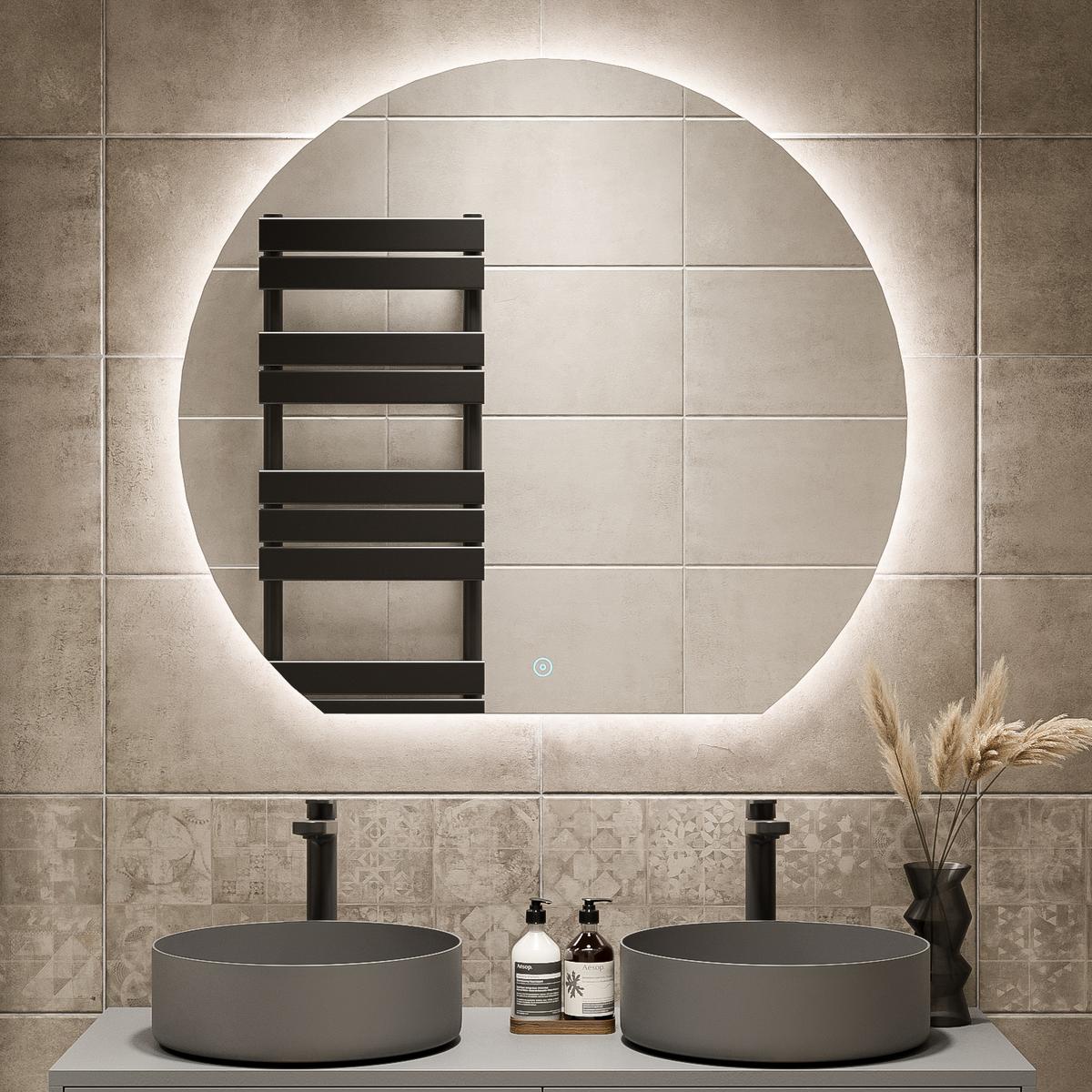 GRADE A1 - Semi Circle LED Bathroom Mirror with Demister 1000 x 900mm - Ara