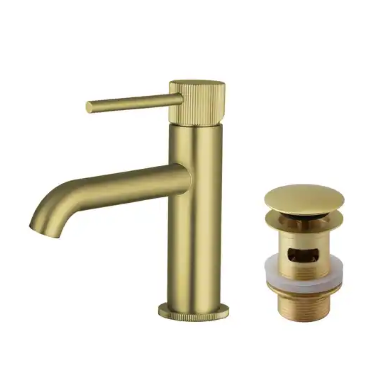 Brushed Brass Fluted Cloakroom Mono Basin Mixer Tap with Waste - Arissa