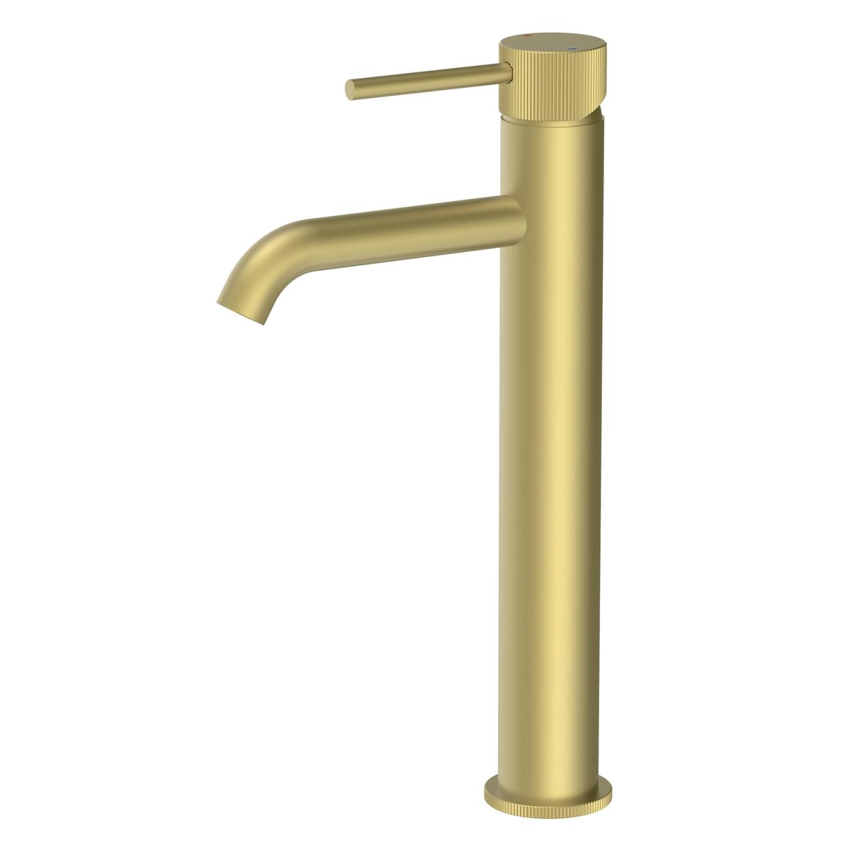Brushed Brass Fluted Tall Mono Basin Mixer Tap - Arissa