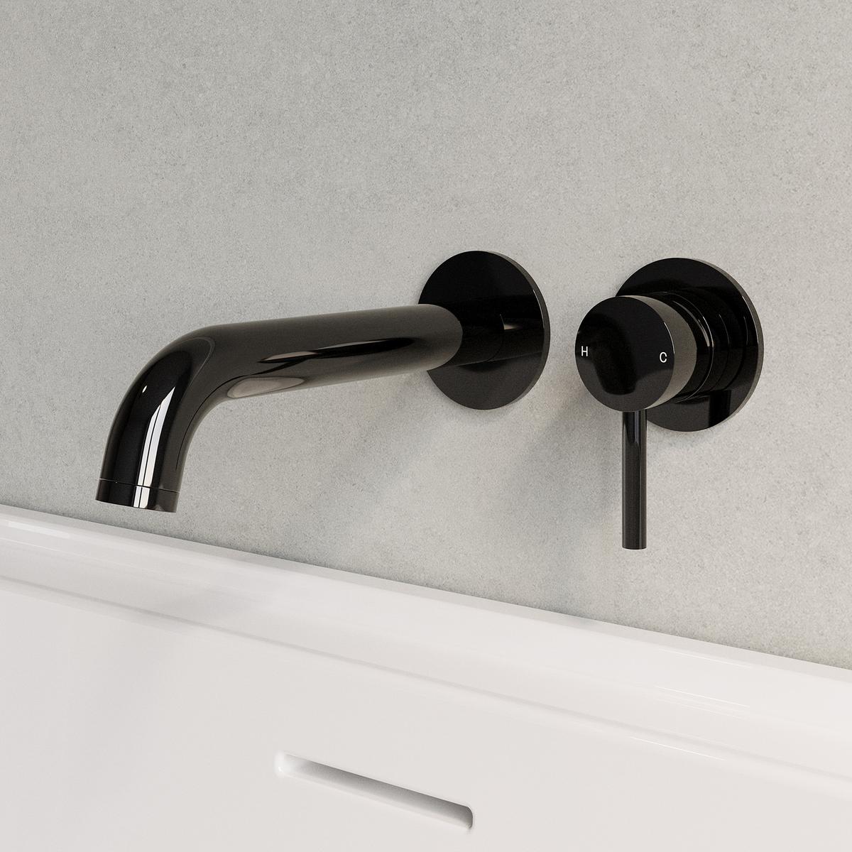 Black Chrome Wall Mounted Bath Mixer Tap - Arissa