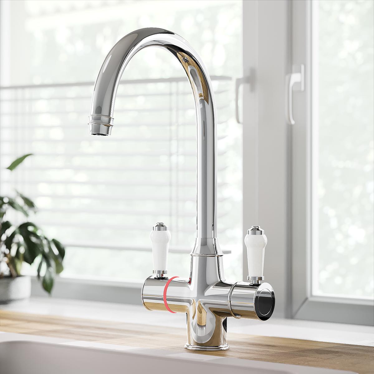Chrome 3 in 1 Instant Boiling Hot Traditional Kitchen Mixer Tap with 2.4L Boiler - Pronto Astrid