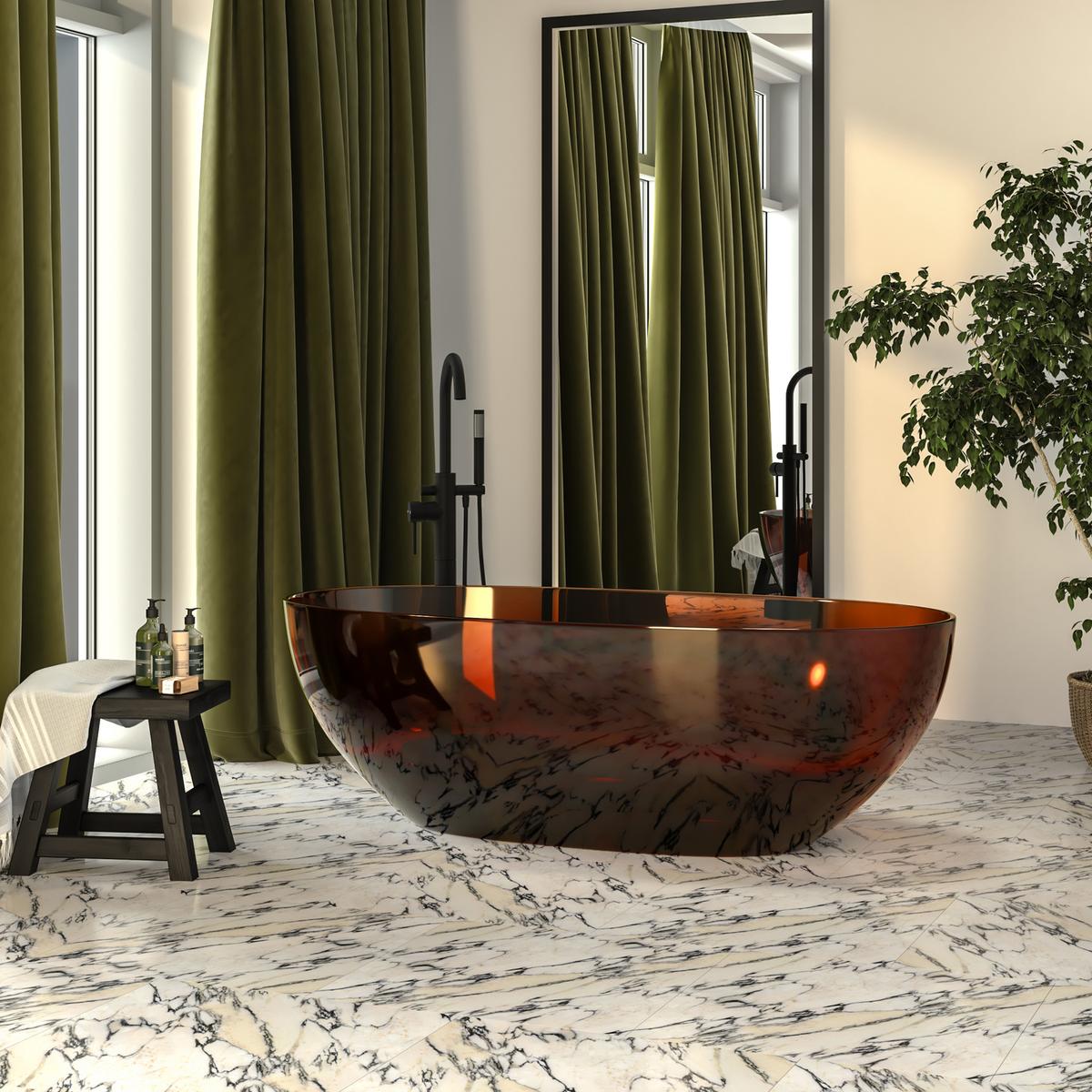 Red Freestanding Double Ended Transparent Resin Bath 1700 x 750mm - Aurea