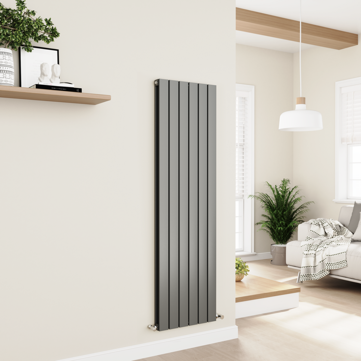 GRADE A1 - Eco Eleganza Anthracite Vertical Flat Designer Aluminium Radiator 1600x450mm Double Panel 4049 BTU