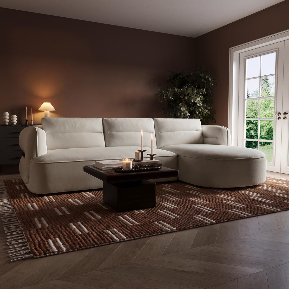 Cream Chenille 4 Seater Right Hand L-Shape Chaise Corner Sofa - Bodhi