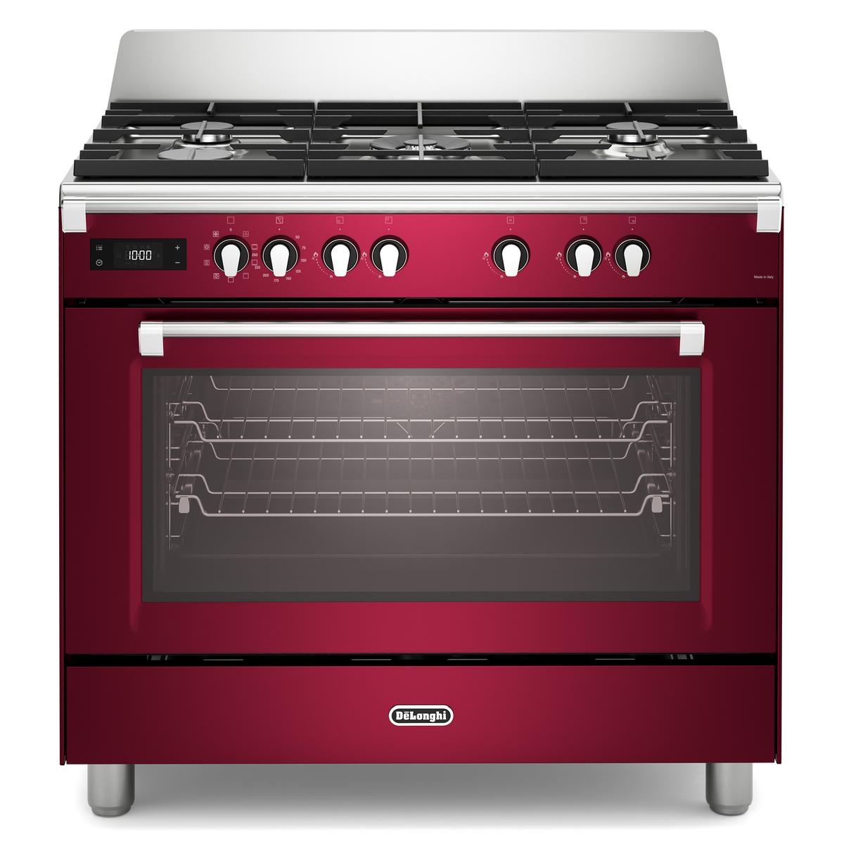 De Longhi 90cm Dual Fuel Range Cooker - Burgundy