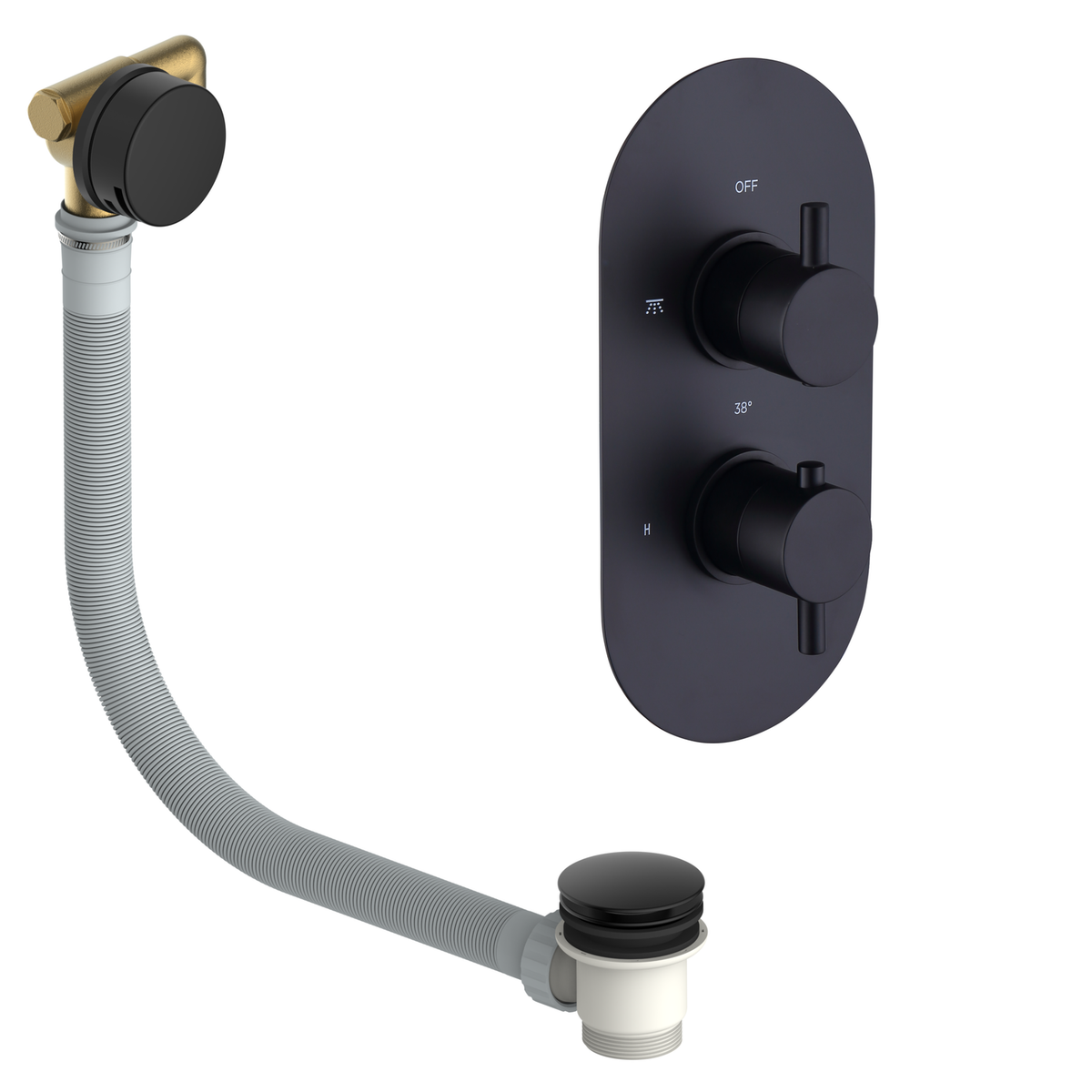 Matt Black 1 Outlet Concealed Thermostatic Bath Filler Shower Set - Arissa